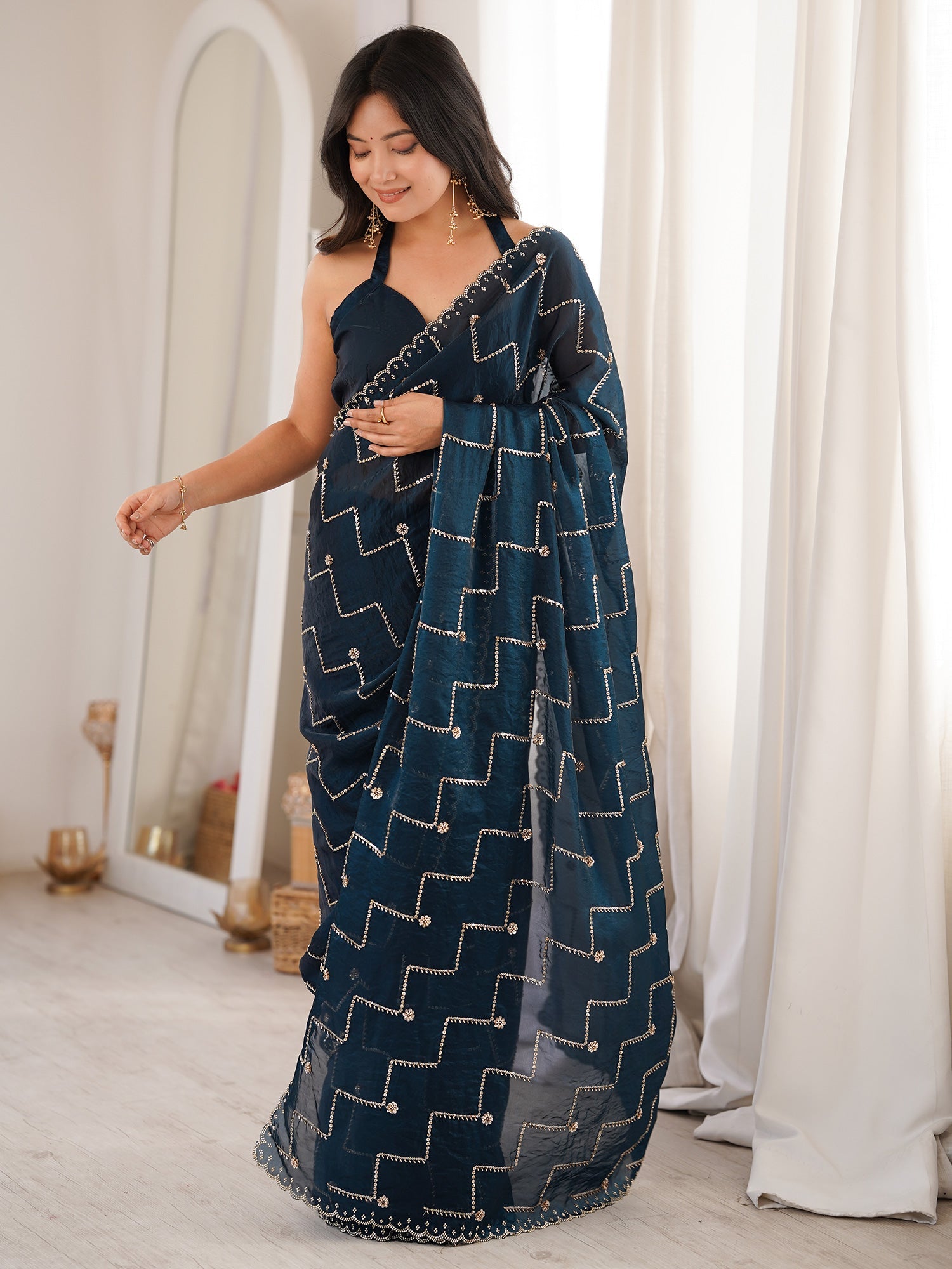 Midnight Blue Organza Saree - Ressa