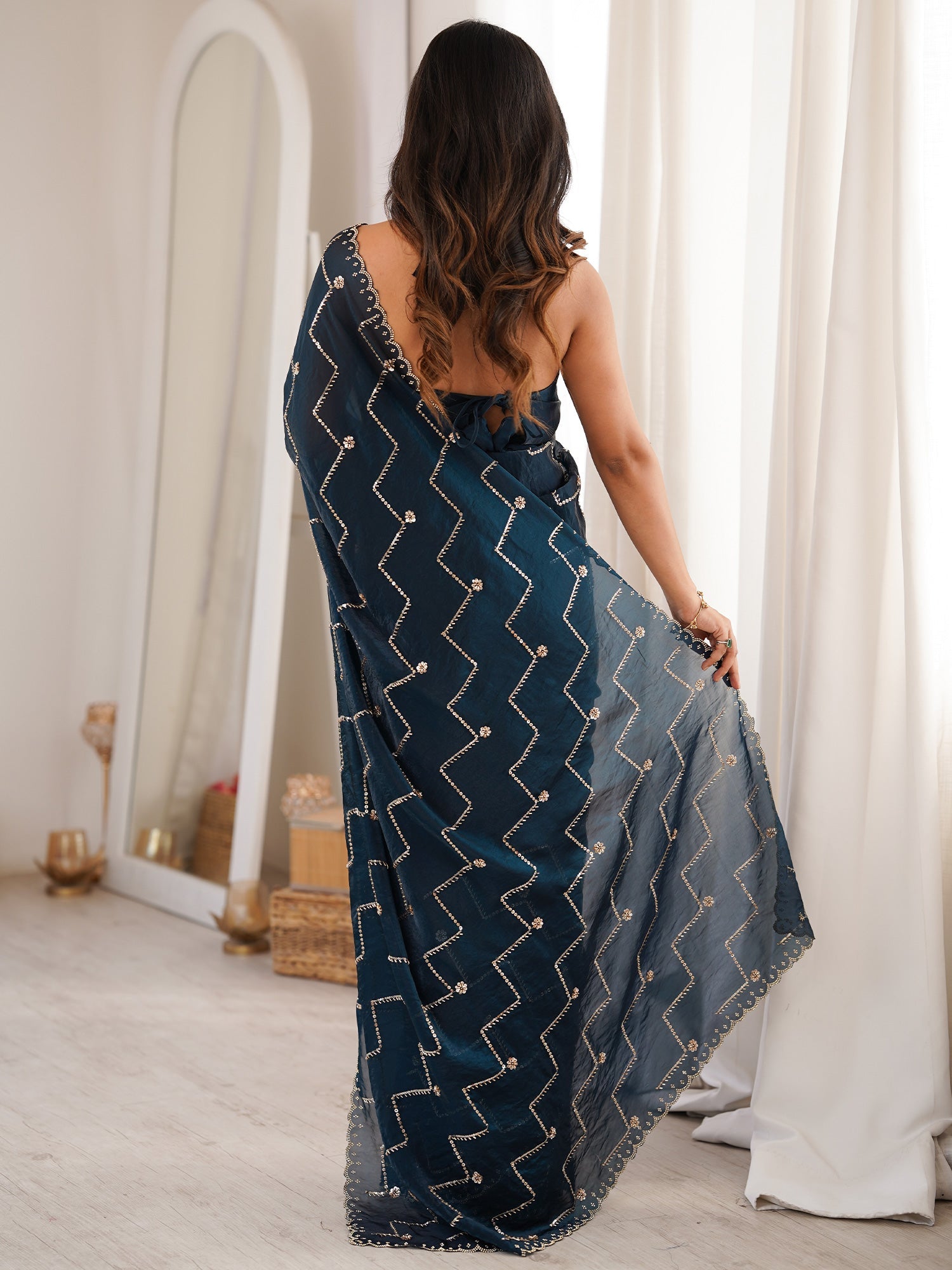 Midnight Blue Organza Saree - Ressa