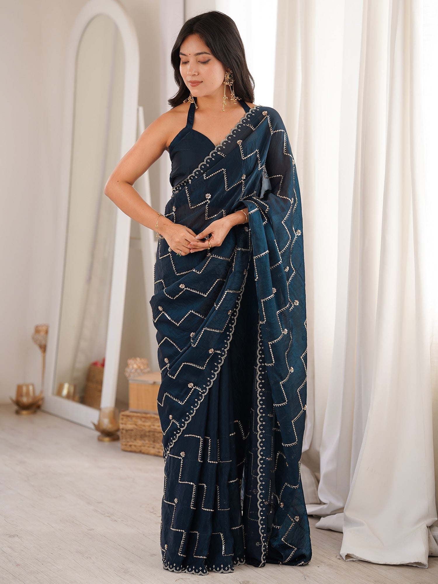 Midnight Blue Organza Saree - Ressa