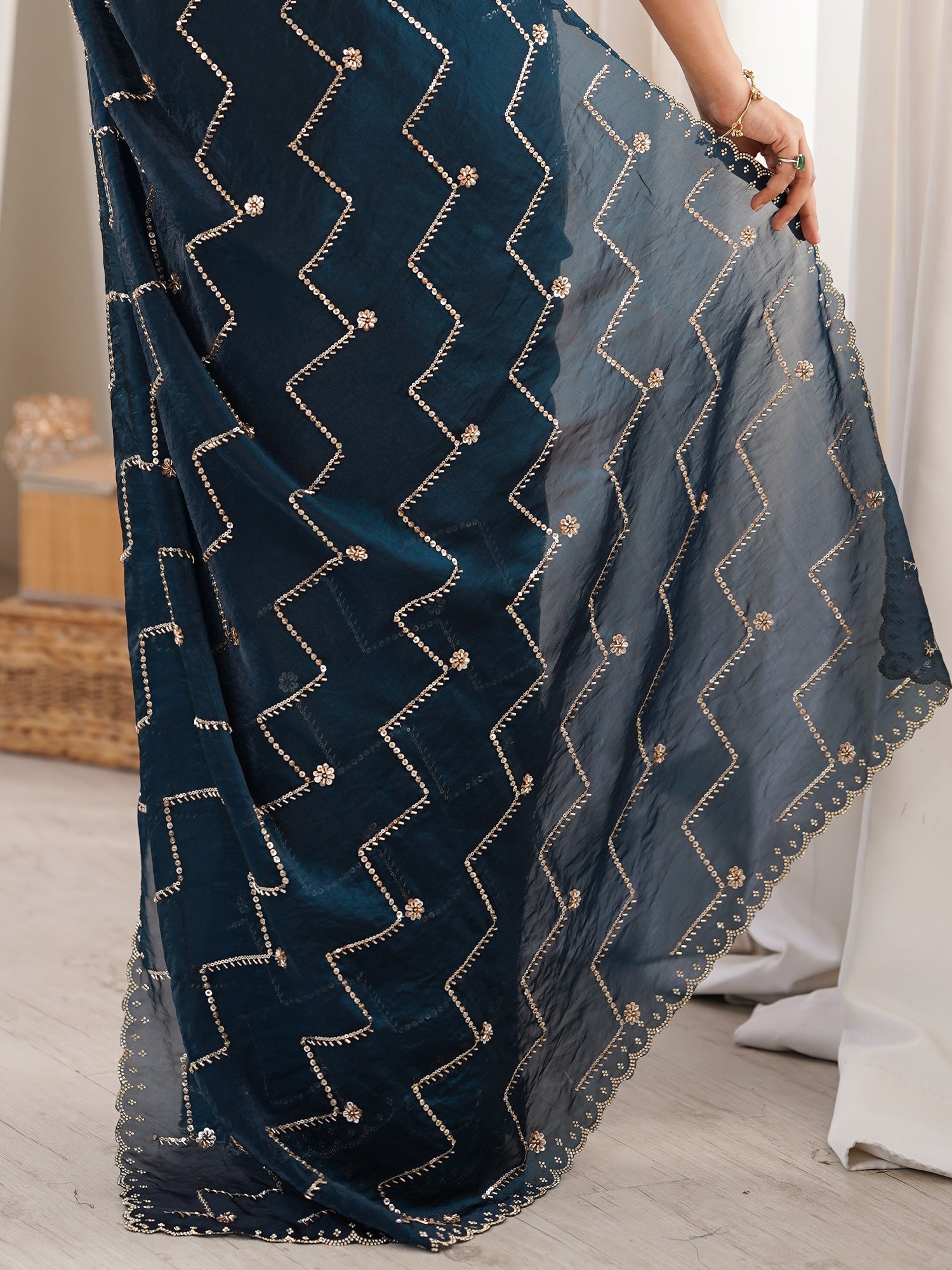 Midnight Blue Organza Saree - Ressa