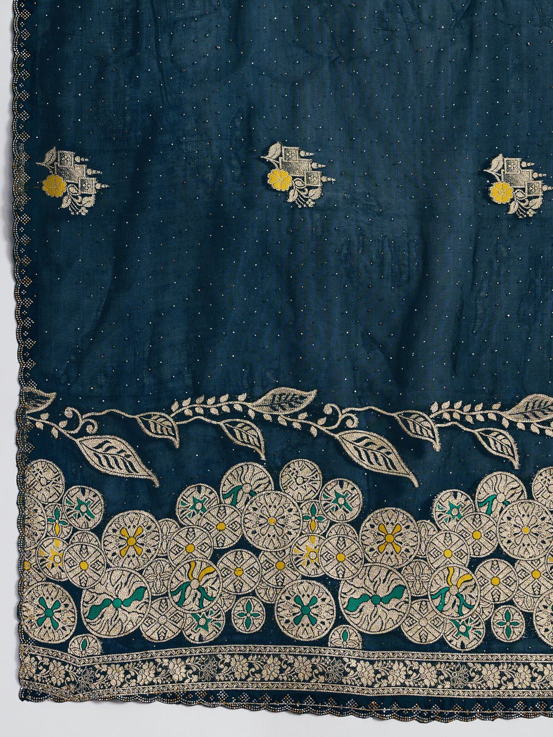 Midnight Blue Organza Saree With Zari Border - Ressa