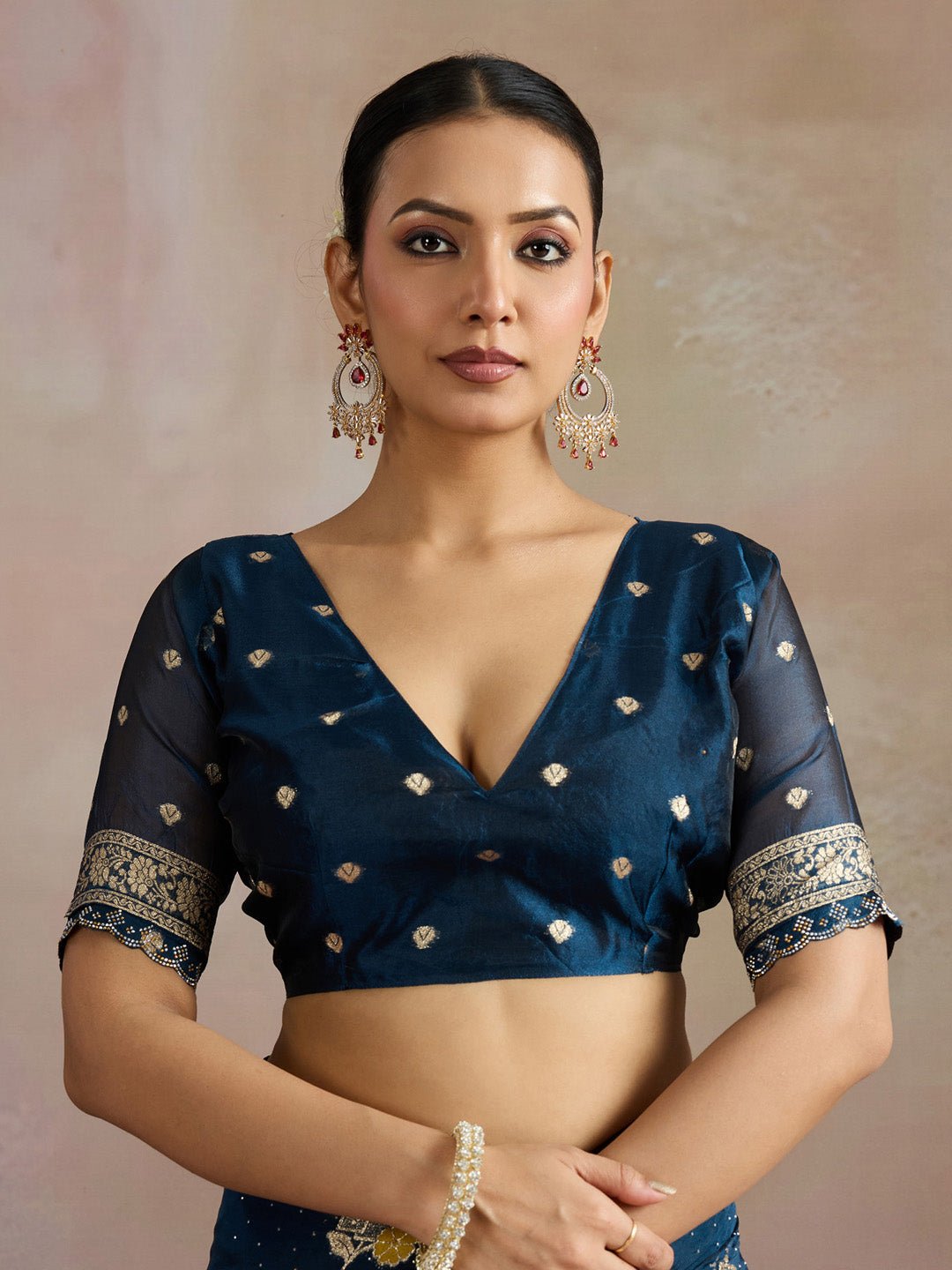 Midnight Blue Organza Saree With Zari Border - Ressa