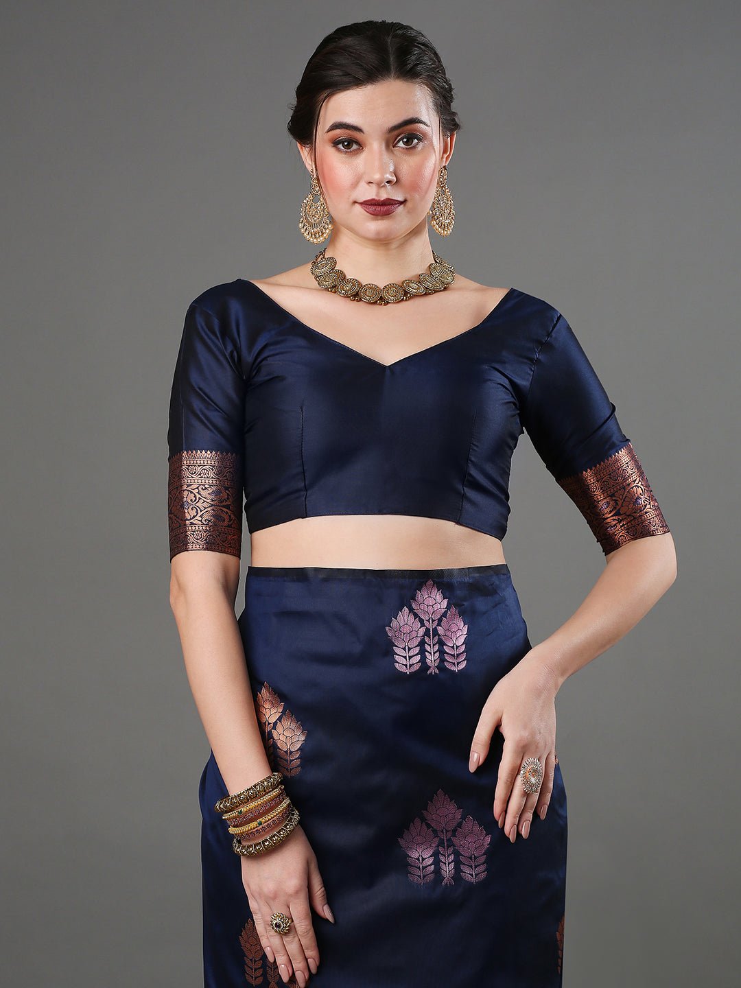 Midnight Navy banarasi Silk saree - Ressa