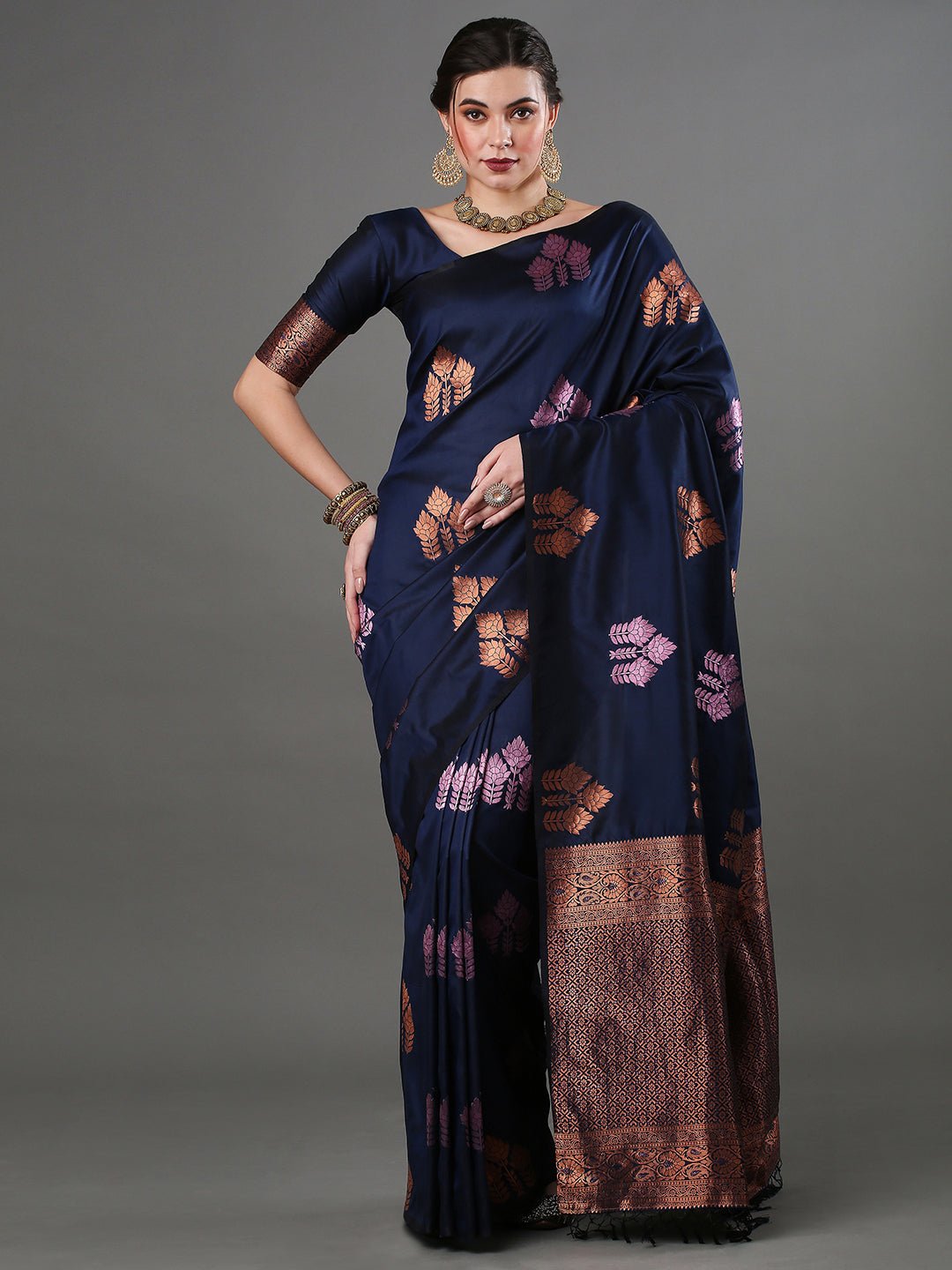 Midnight Navy banarasi Silk saree - Ressa