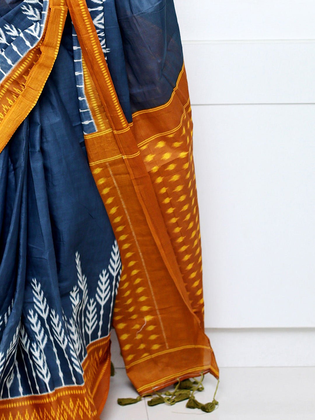 Teal Blue Cotton Ikkat Printed Saree - Ressa