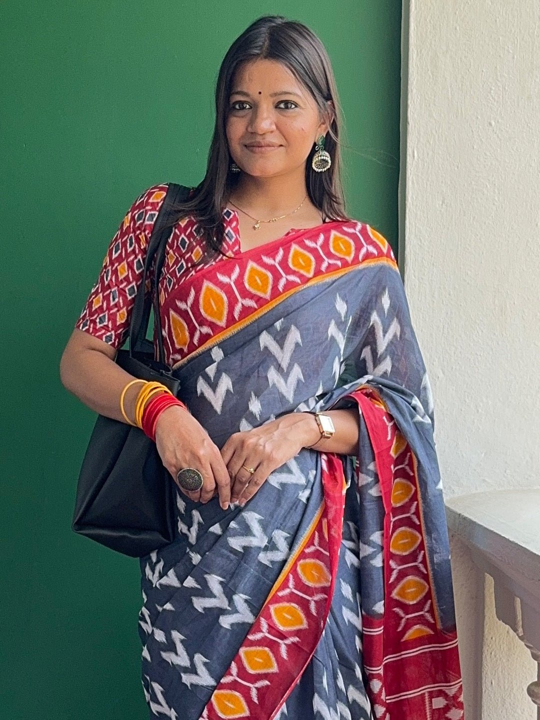 Grey Cotton Ikkat Printed Saree - Ressa