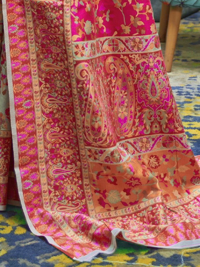 Mint green and Pink Silk Blend Saree - Ressa