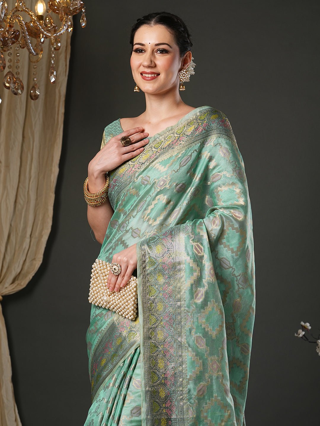 Mint Green Banarasi Silk Saree - Ressa