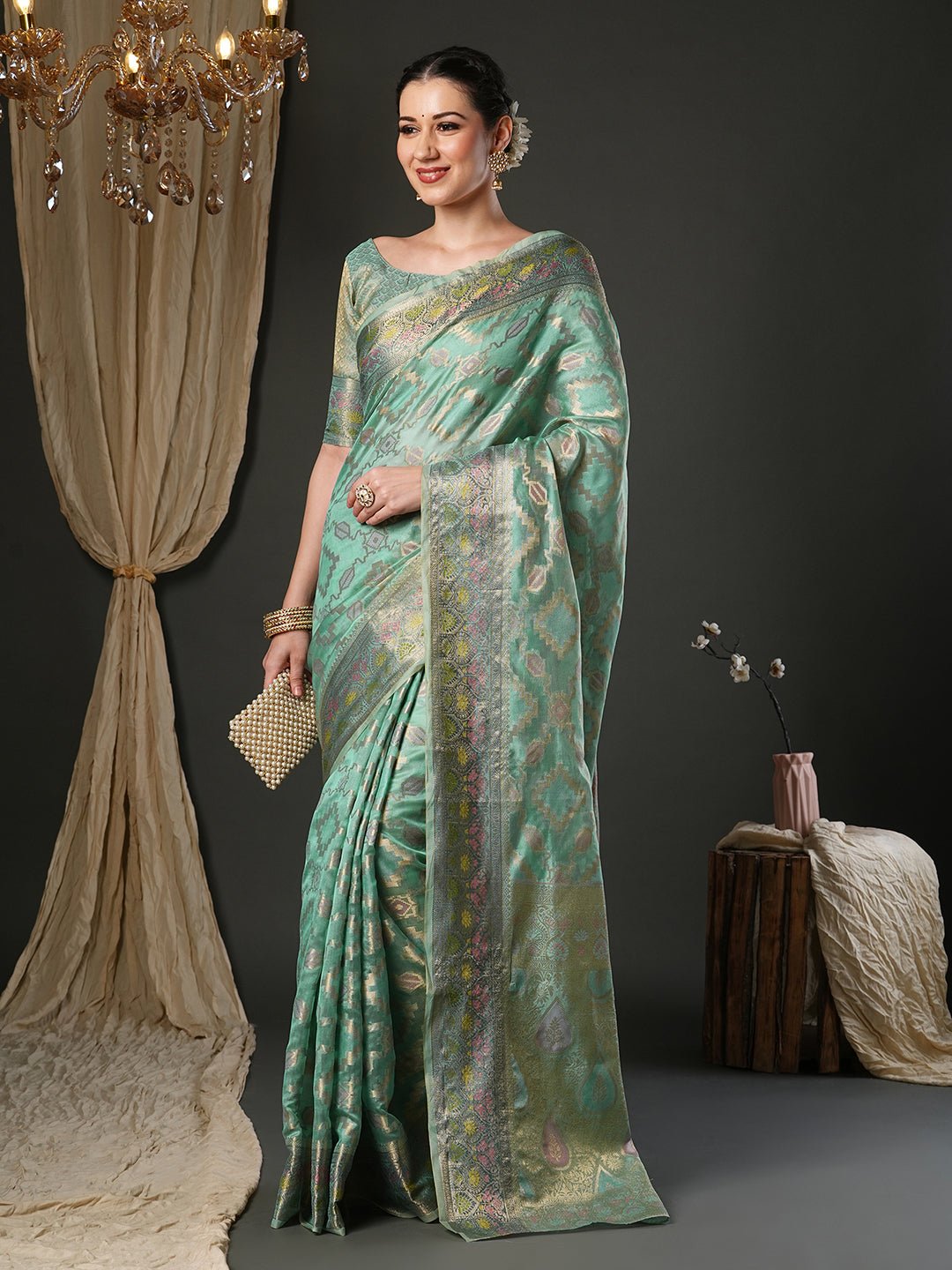 Mint Green Banarasi Silk Saree - Ressa