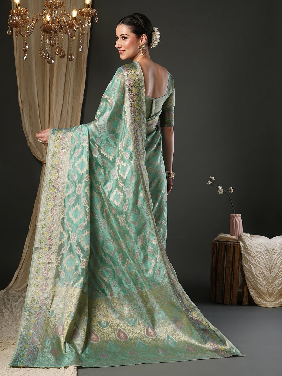 Mint Green Banarasi Silk Saree - Ressa