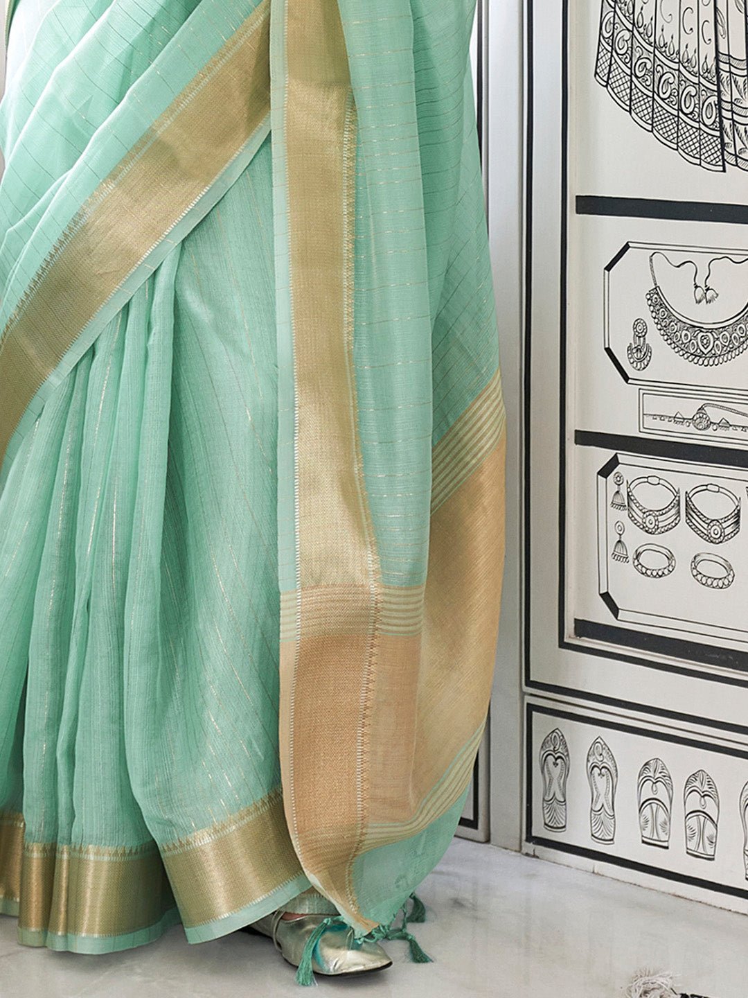 Mint Green Chiffon Saree - Ressa