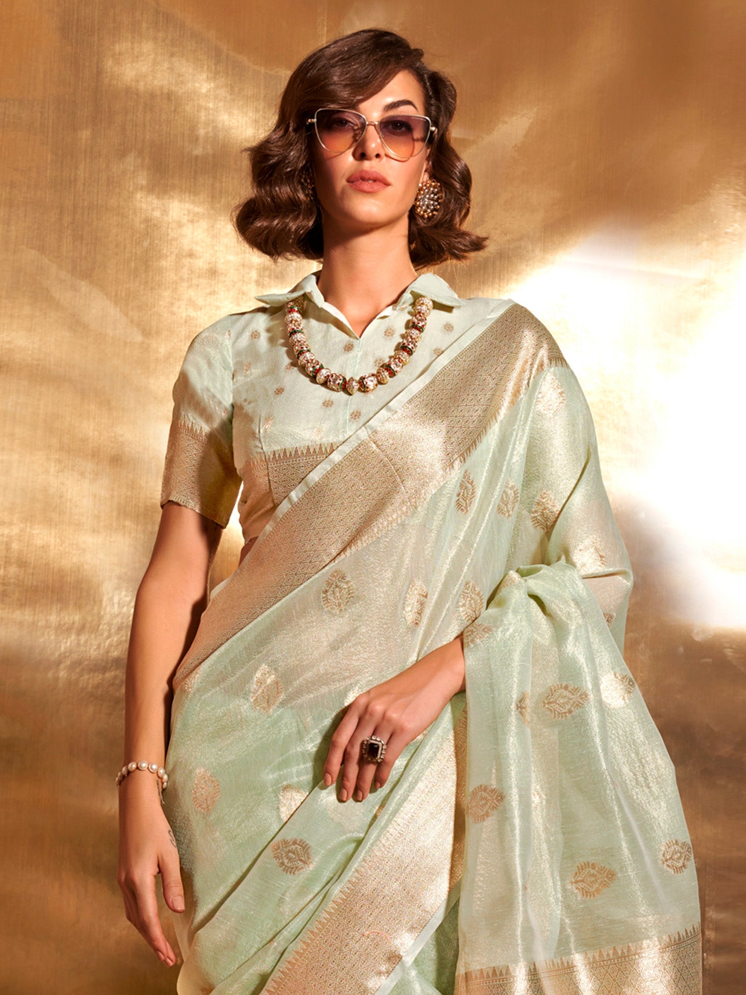 Mint Green Tisshu Silk Saree - Ressa