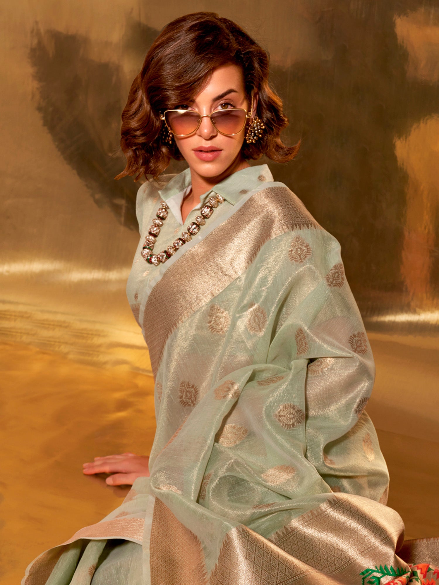 Mint Green Tisshu Silk Saree - Ressa