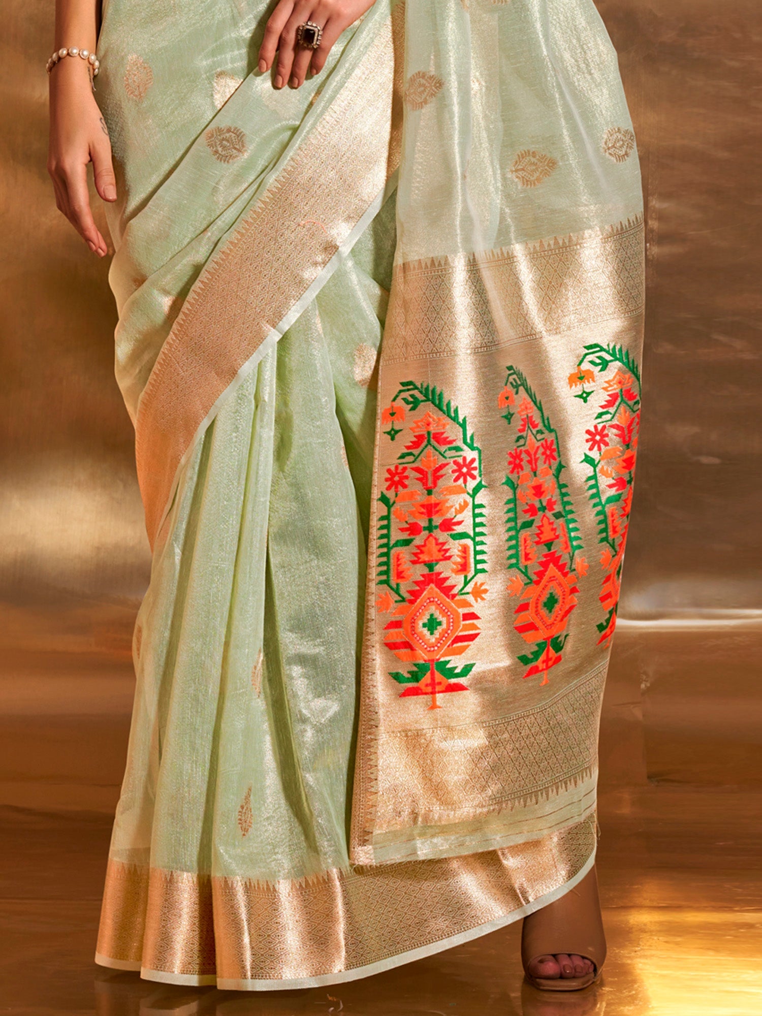Mint Green Tisshu Silk Saree - Ressa