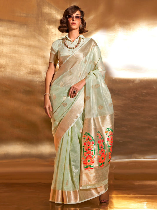 Mint Green Tisshu Silk Saree - Ressa