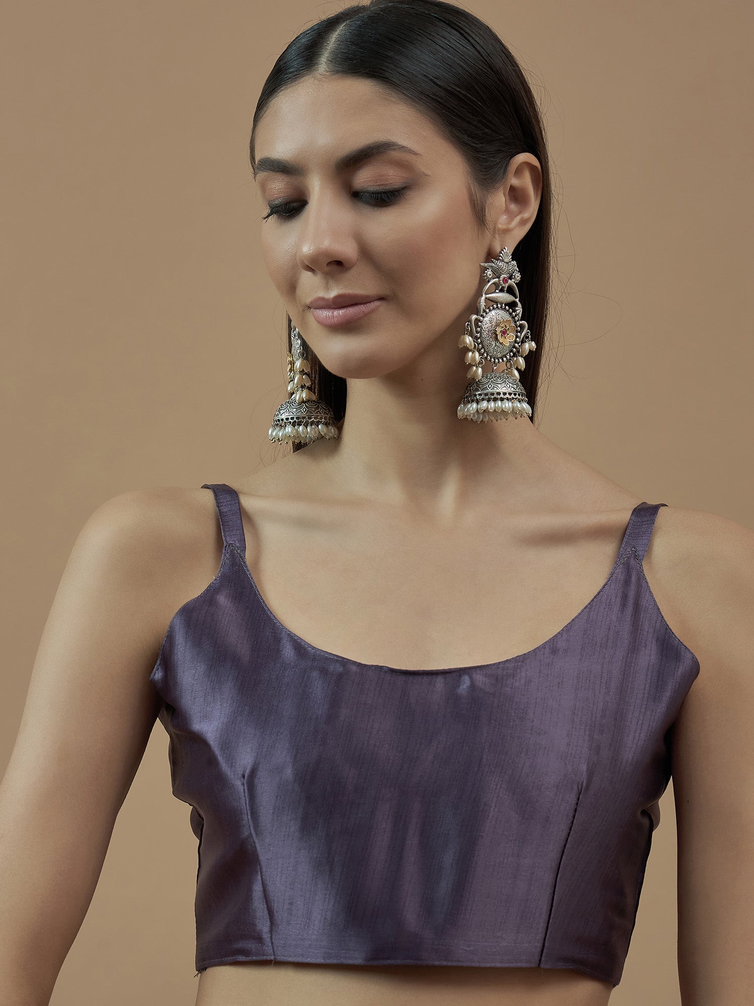 Crepe Dusty Purple Ajrakh Printed Saree - Ressa