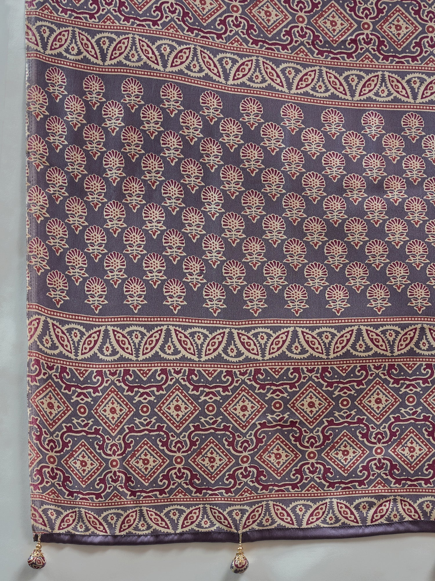 Crepe Dusty Purple Ajrakh Printed Saree - Ressa