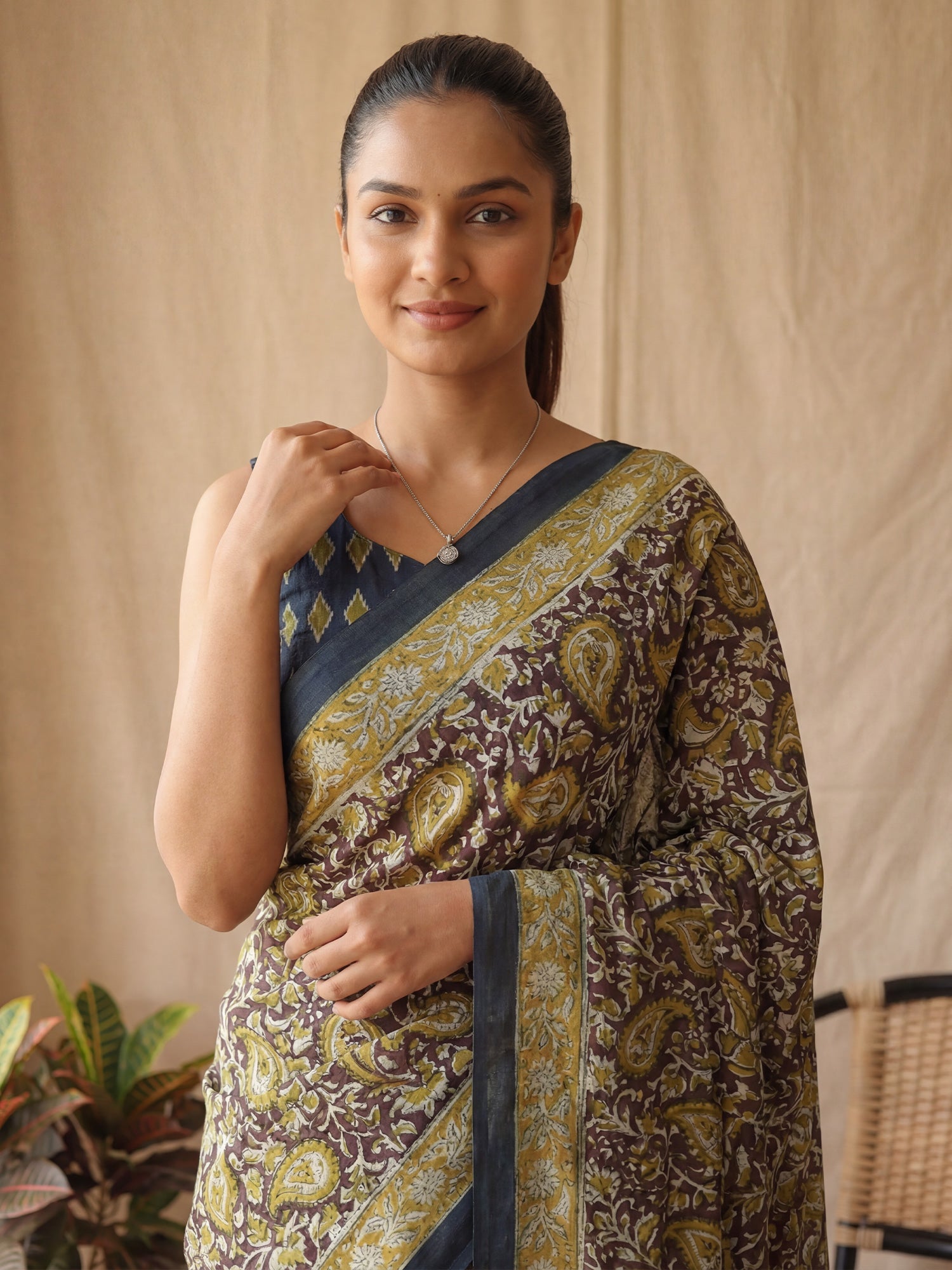 Mulmul Cotton :Ajrakh Block Print Saree - Ressa