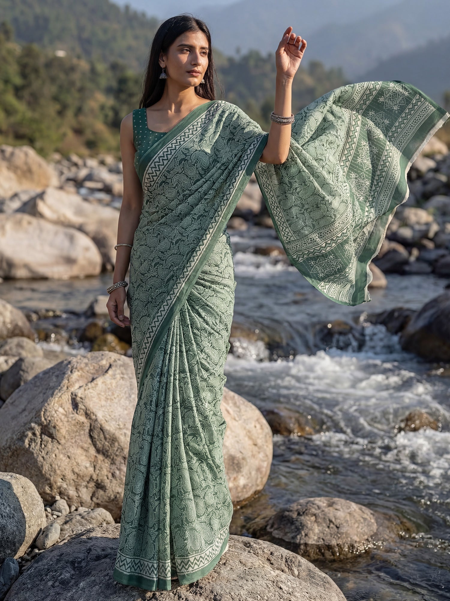 Mulmul Cotton : Block Print Saree - Ressa