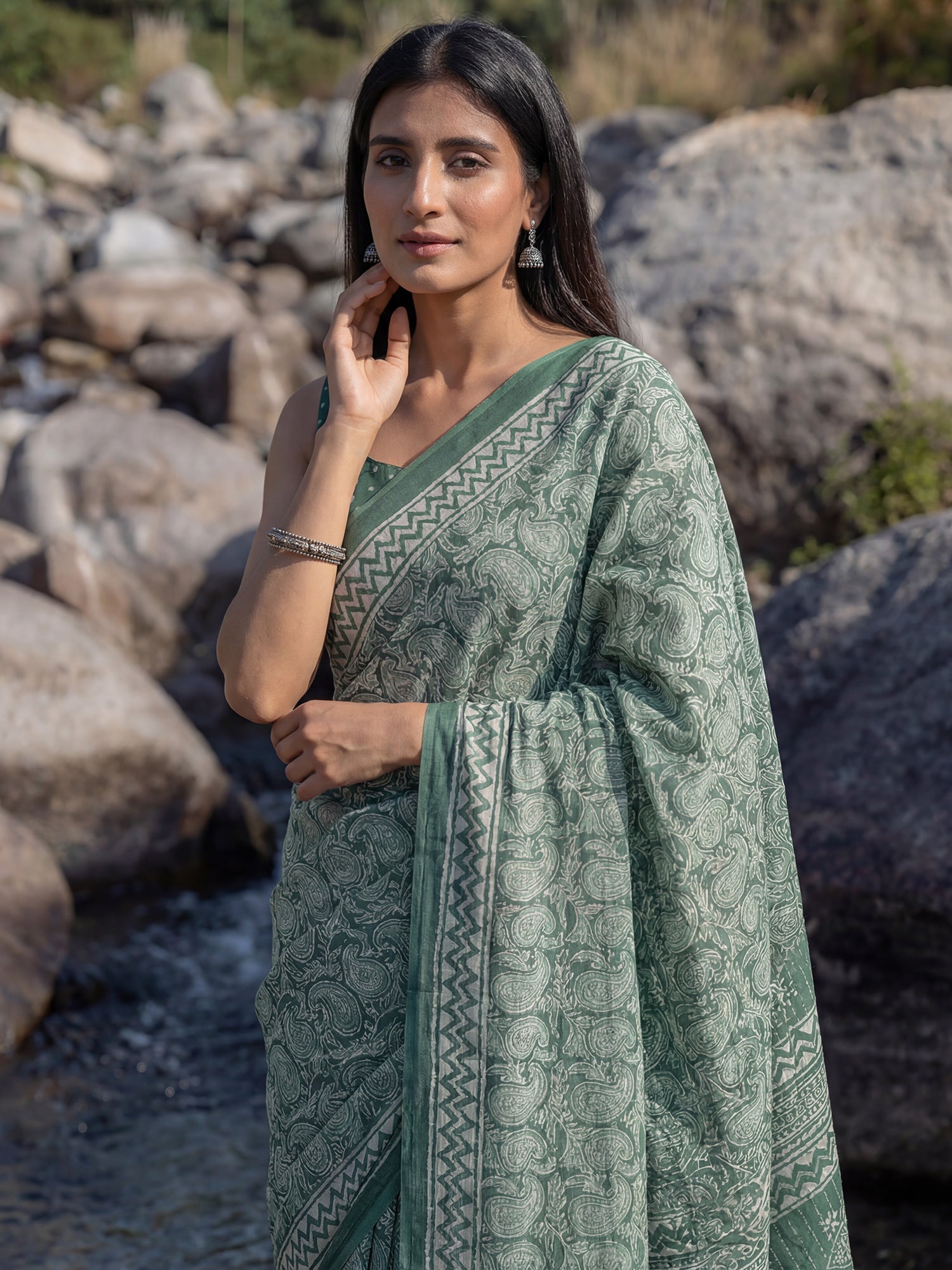 Mulmul Cotton : Block Print Saree - Ressa