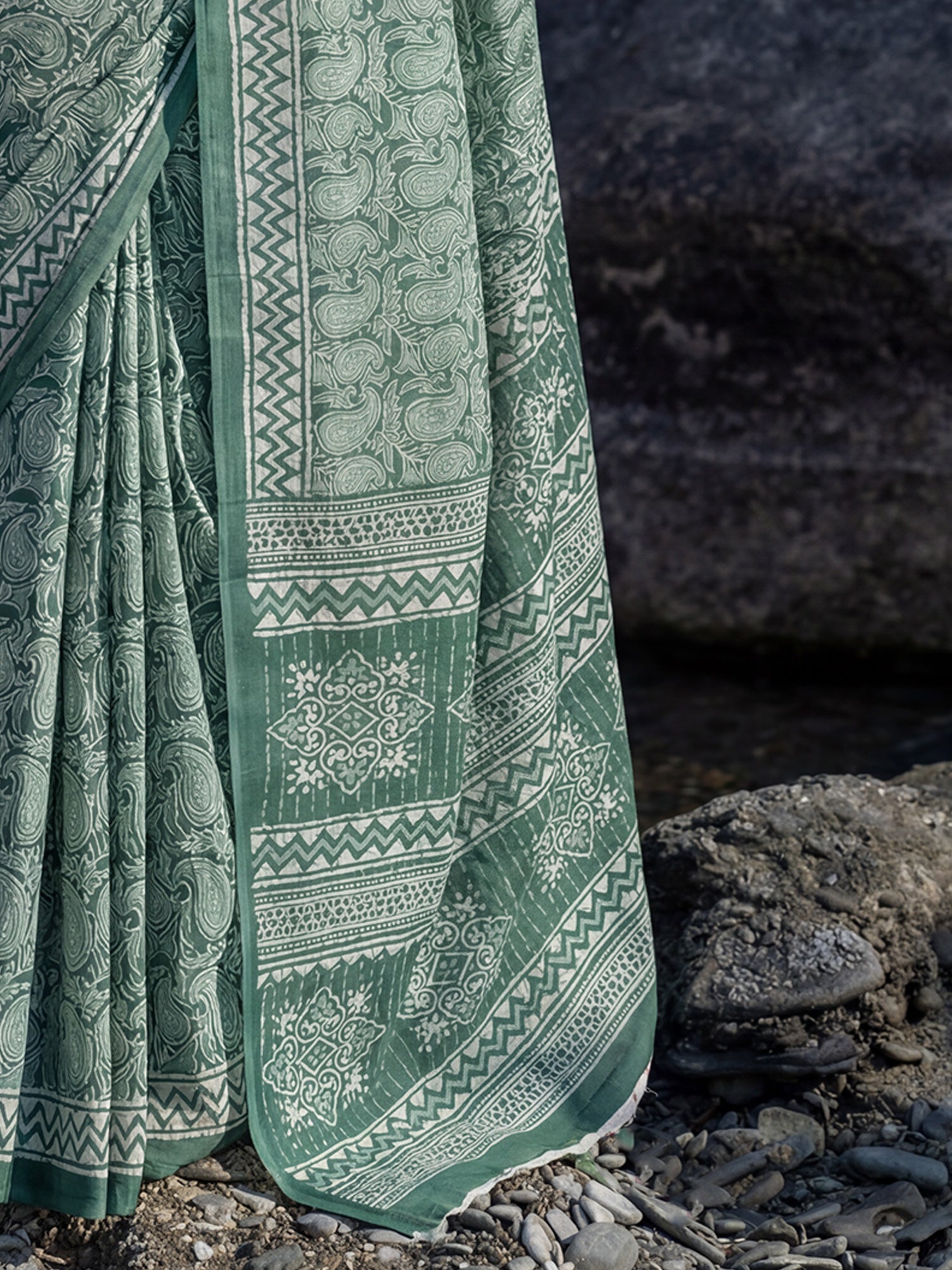 Mulmul Cotton : Block Print Saree - Ressa