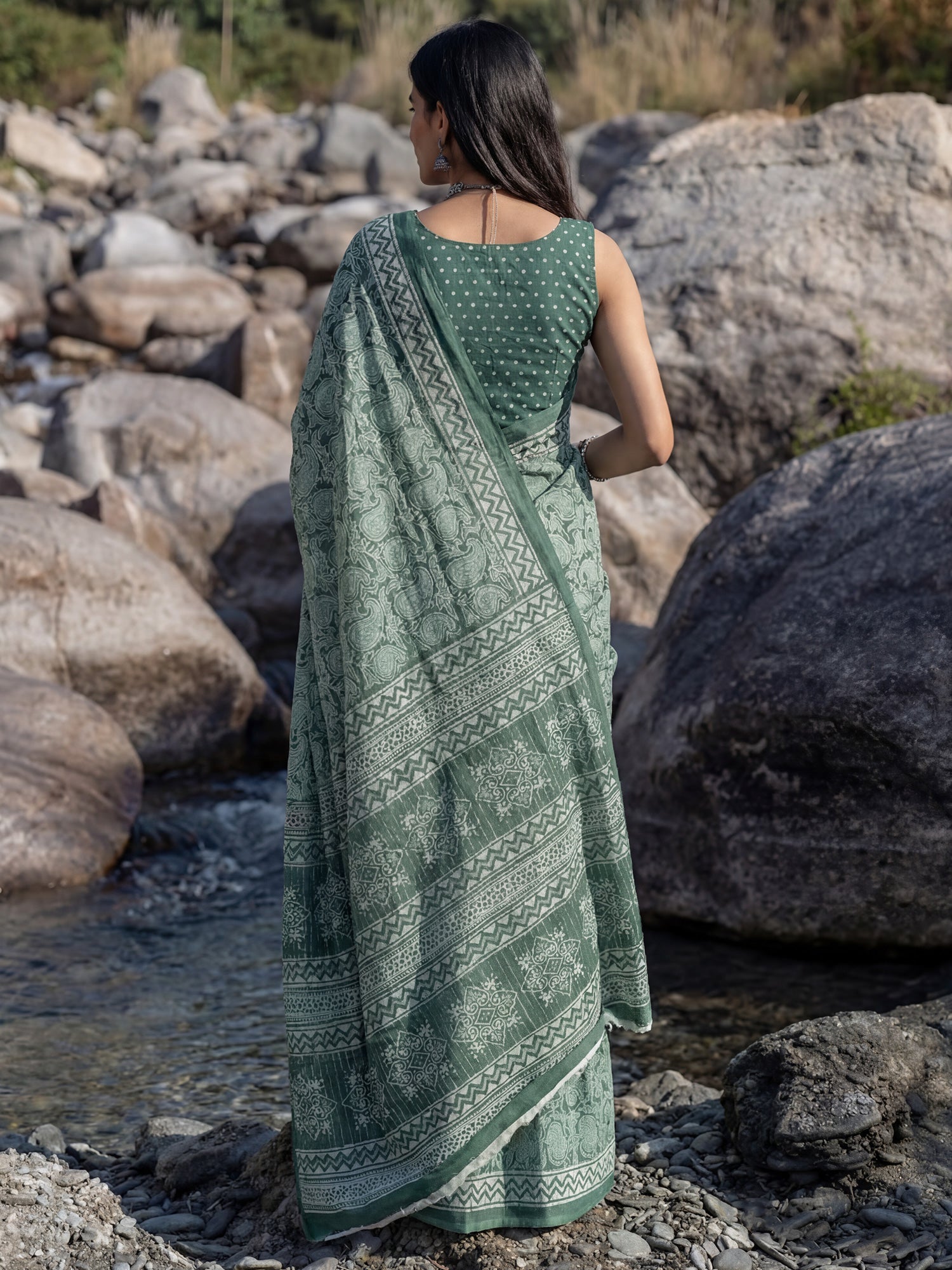 Mulmul Cotton : Block Print Saree - Ressa