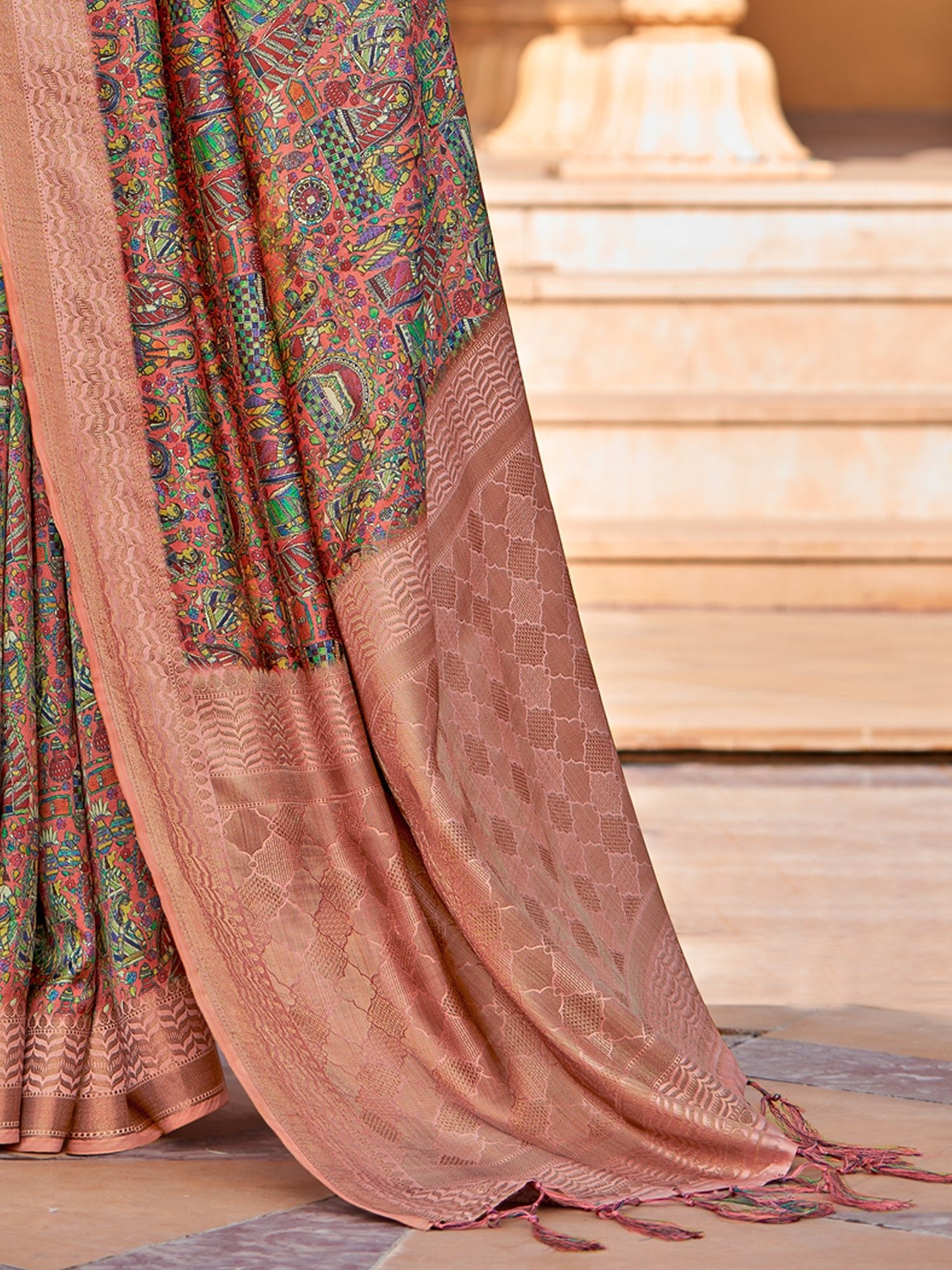 Multi-color Patola Silk Banarasi Zari Border Saree - Ressa