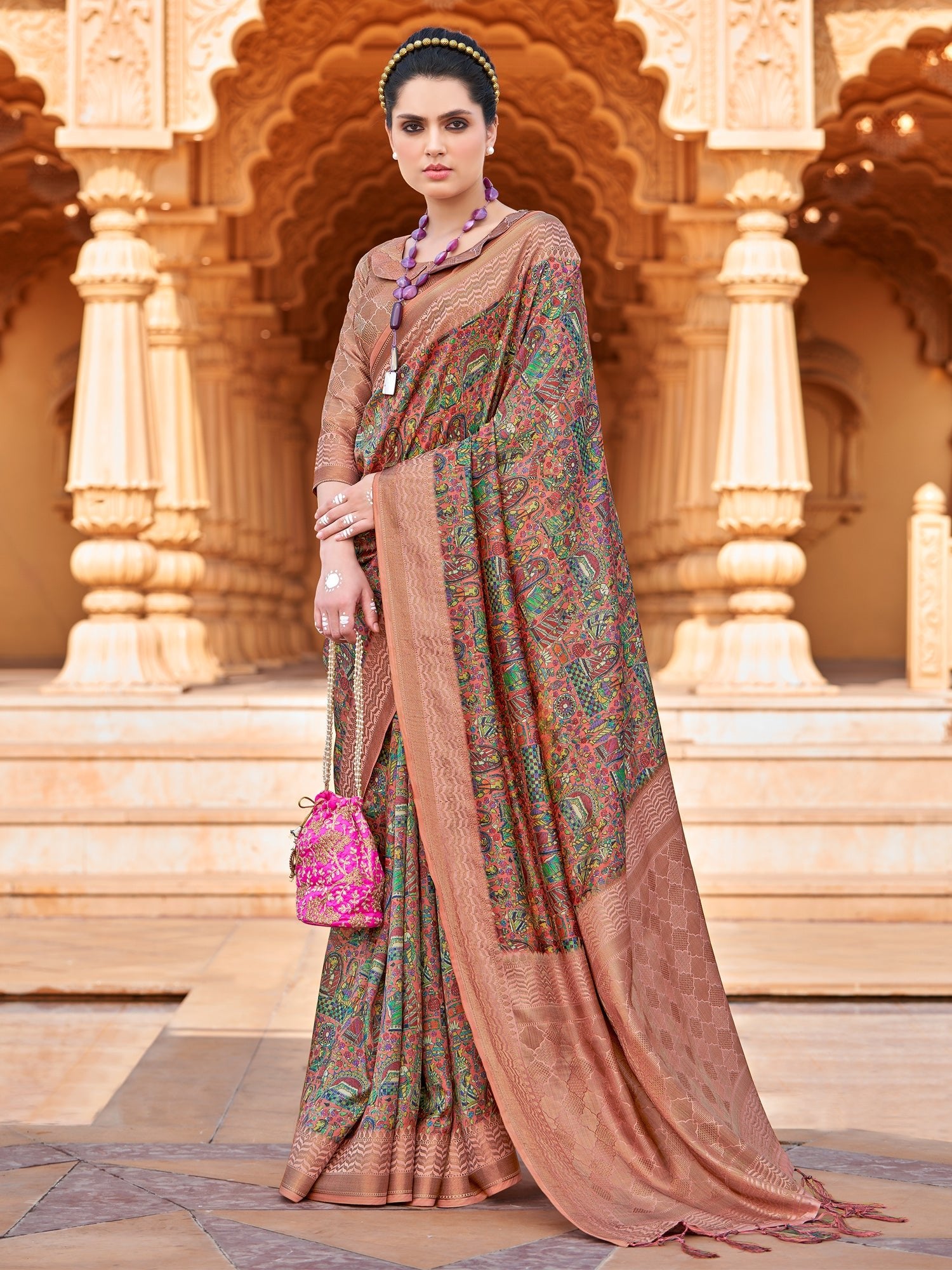 Multi-color Patola Silk Banarasi Zari Border Saree - Ressa