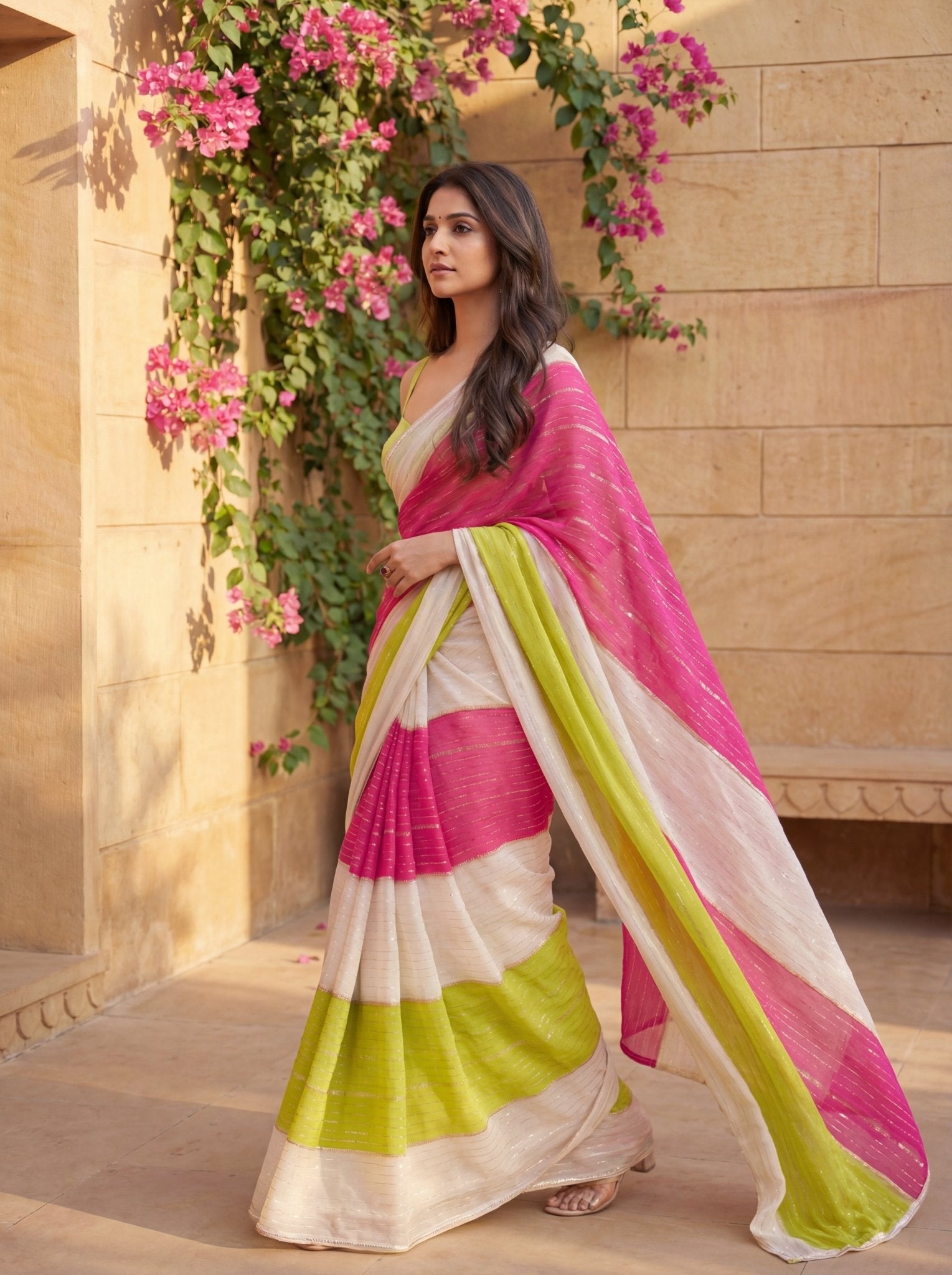 Multi-Color Striped Georgette Saree - Ressa