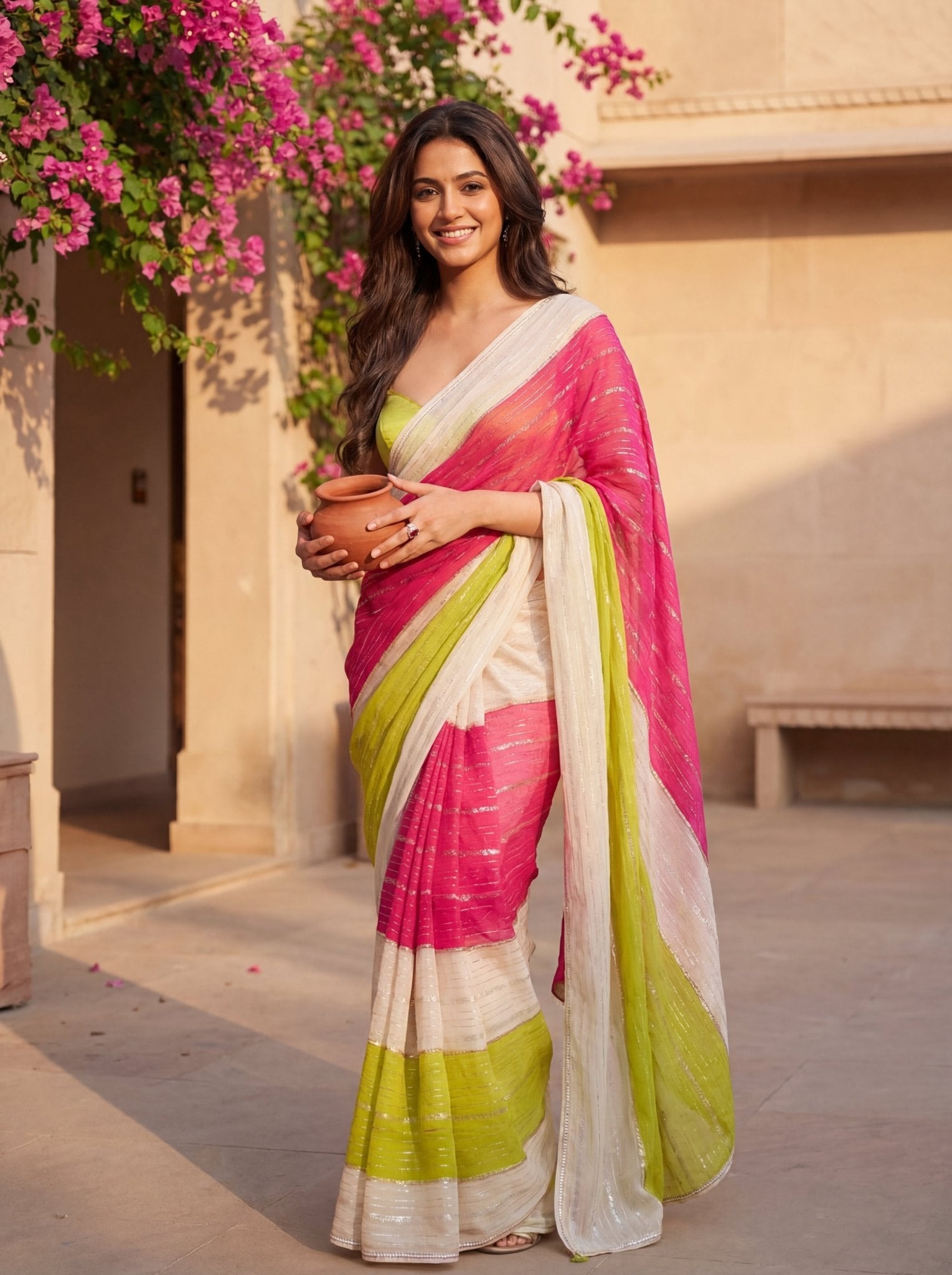 Multi-Color Striped Georgette Saree - Ressa