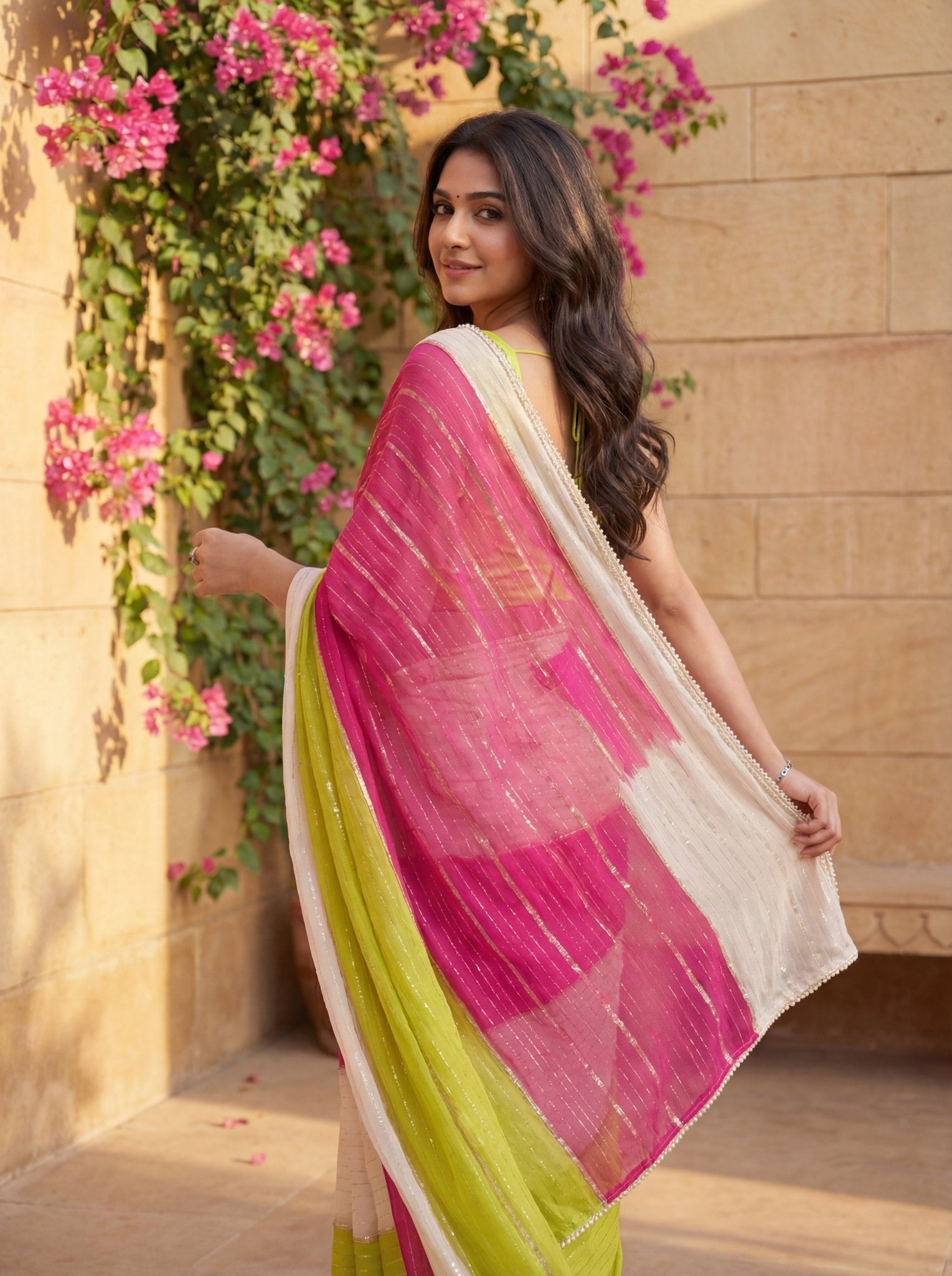 Multi-Color Striped Georgette Saree - Ressa