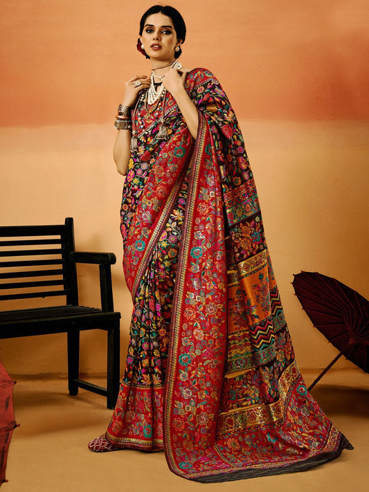 Multi-coloured Heritage Motif Silk Blend Saree - Ressa