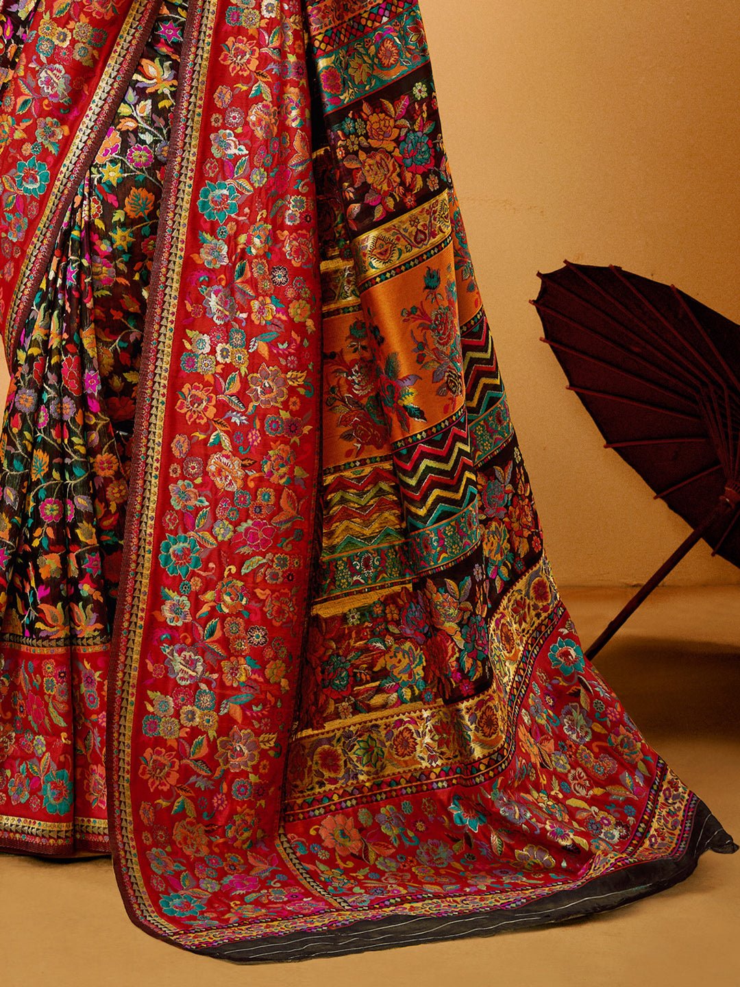Multi-coloured Heritage Motif Silk Blend Saree - Ressa