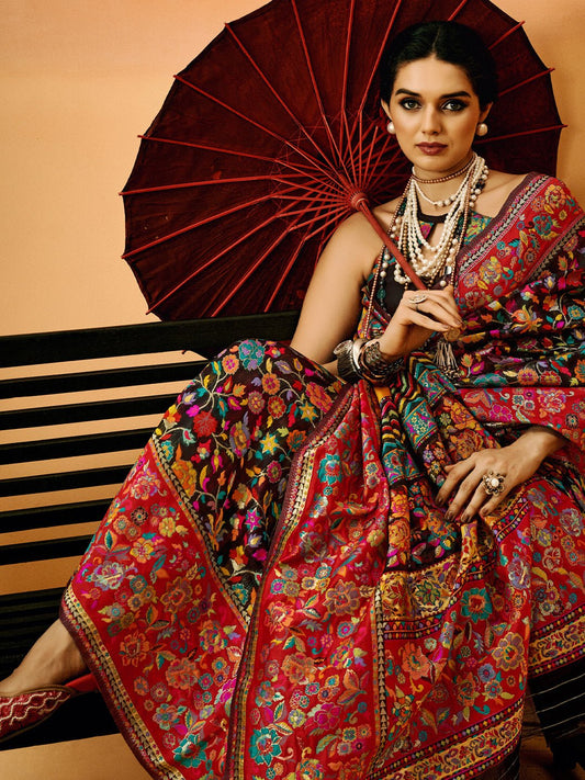 Multi-coloured Heritage Motif Silk Blend Saree - Ressa
