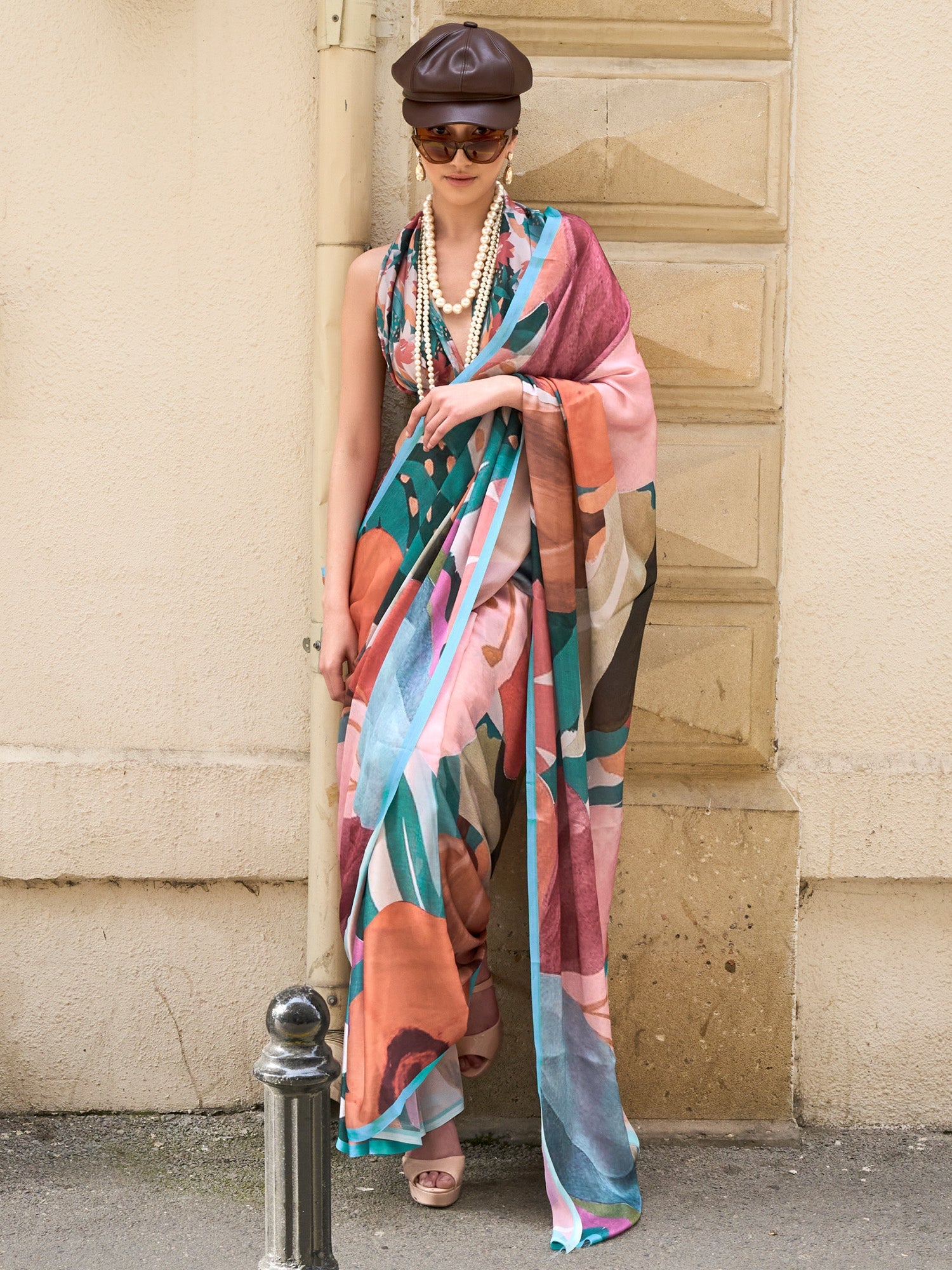 Multicolor Abstract Print Polyester Saree - Ressa