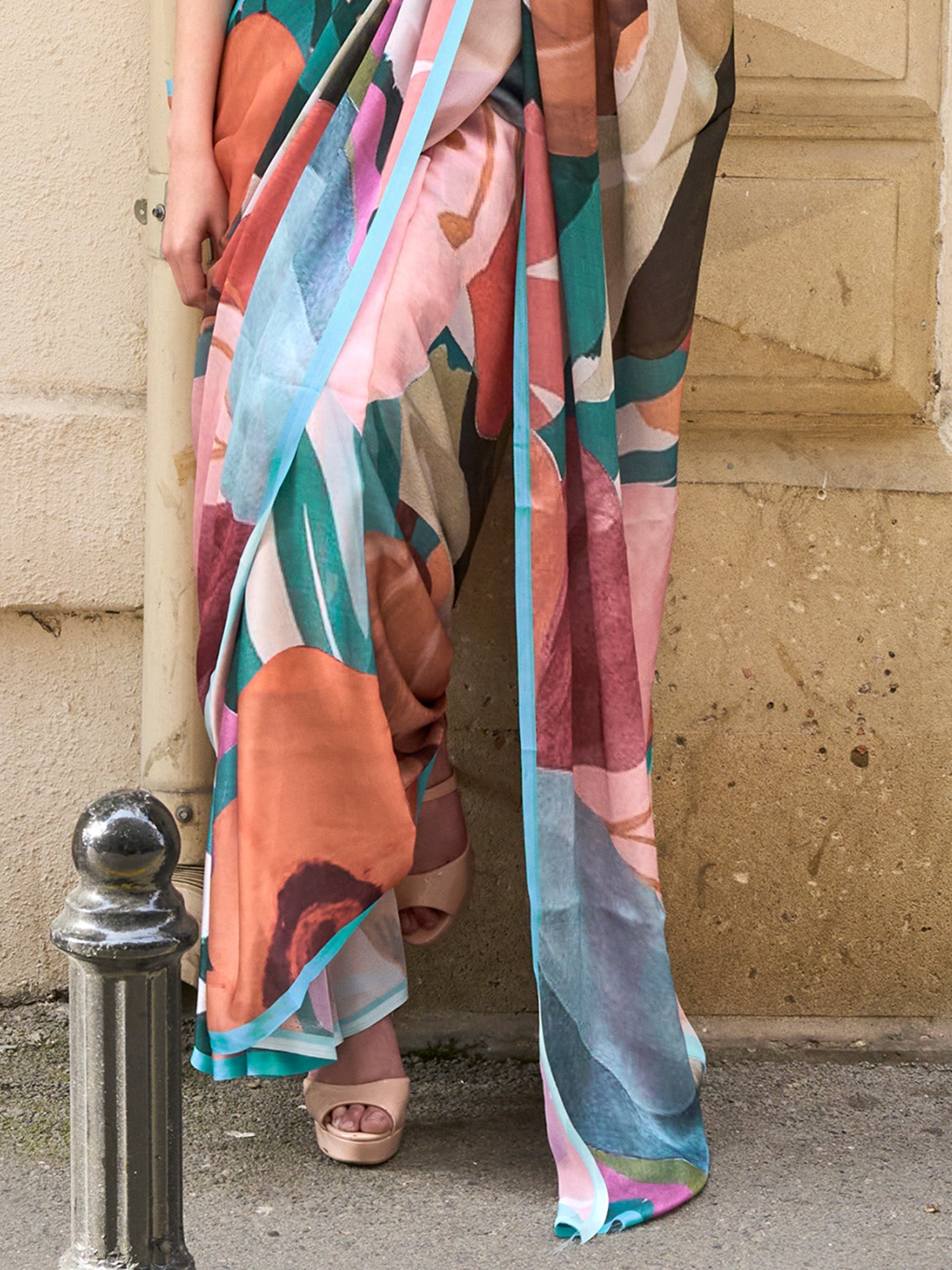 Multicolor Abstract Print Polyester Saree - Ressa