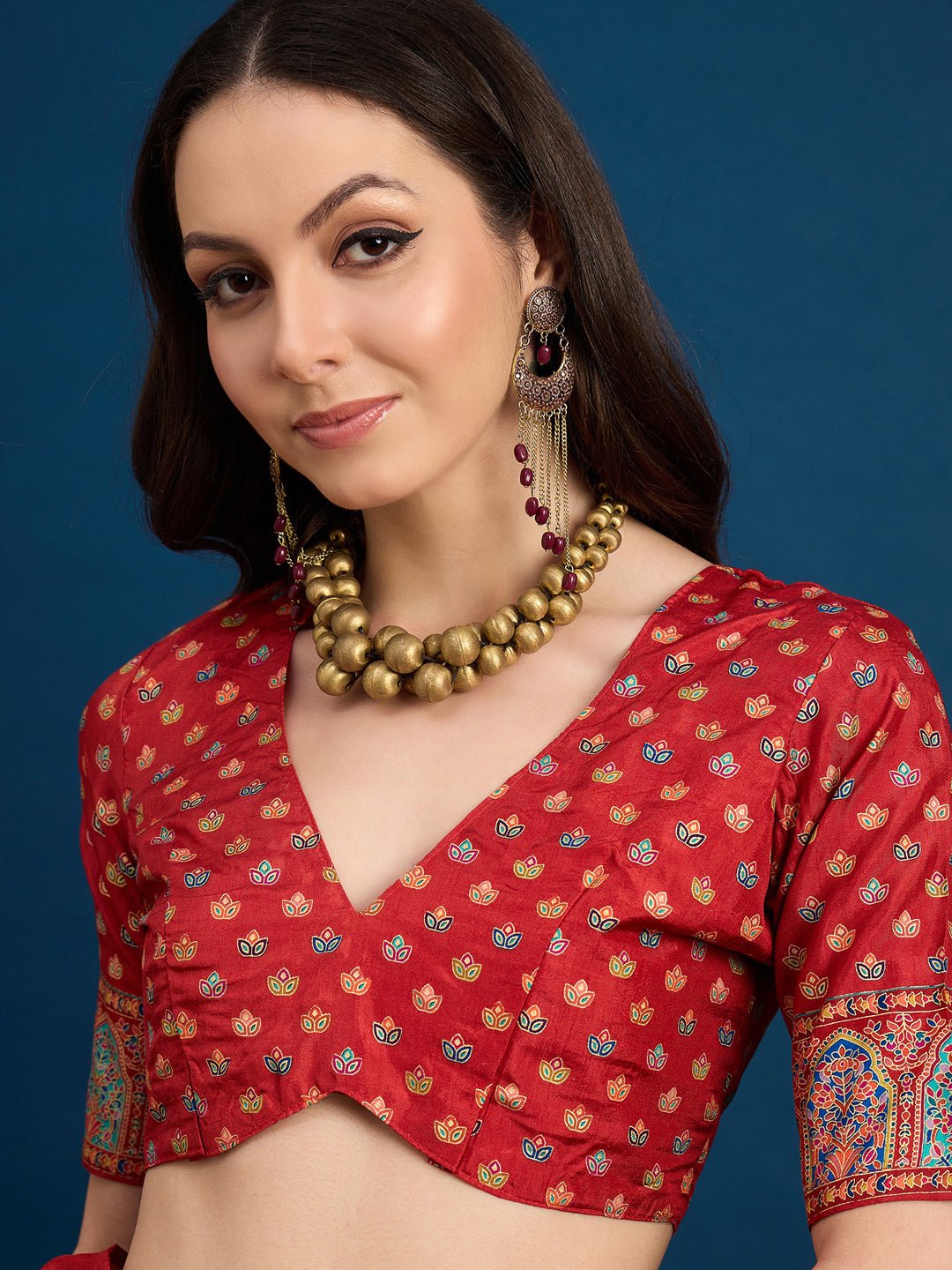 Multicolor Banarasi Silk Blend Pichwai-Inspired Weaving Zari Border Blouse Saree - Ressa