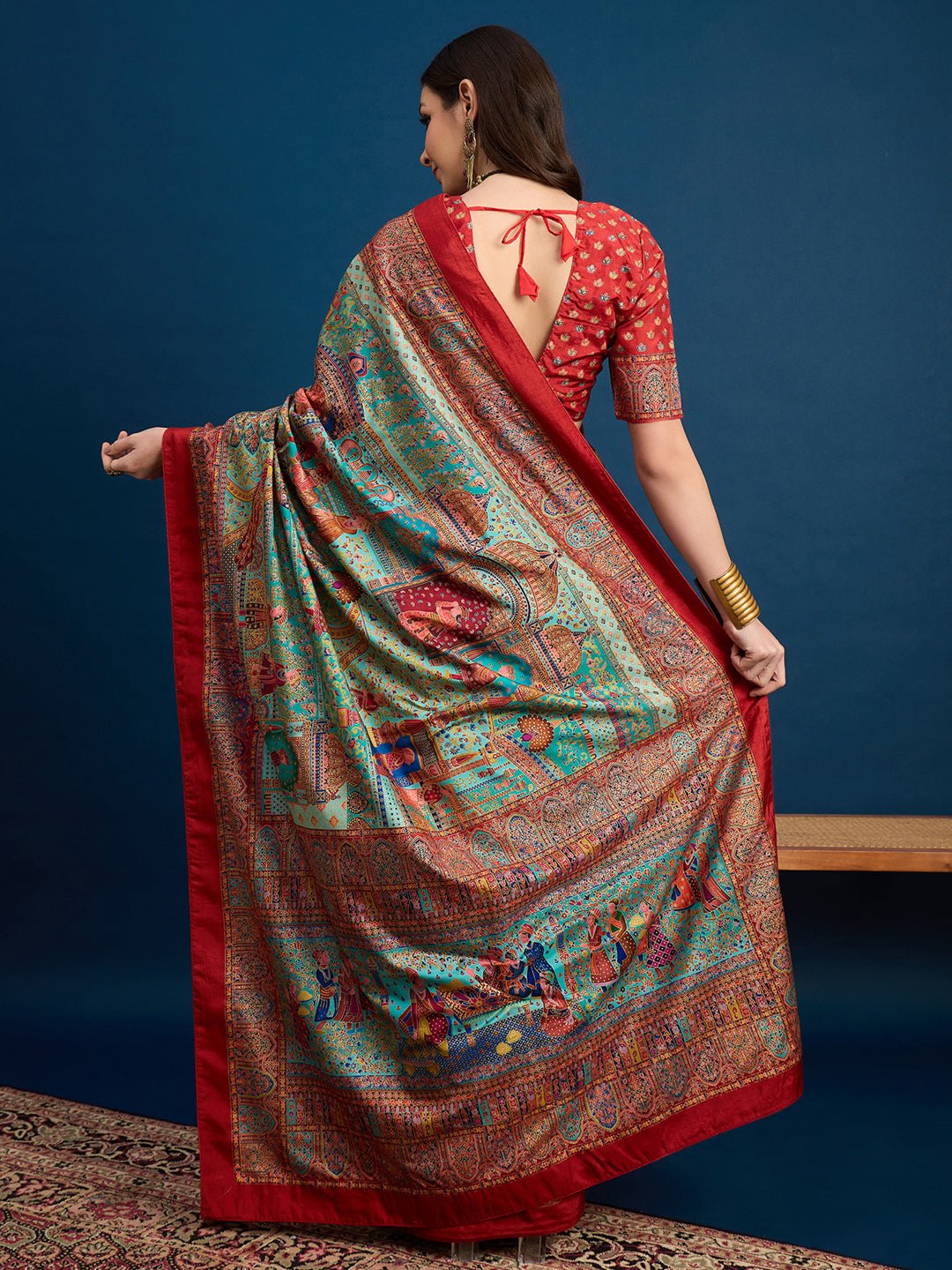 Multicolor Banarasi Silk Blend Pichwai-Inspired Weaving Zari Border Blouse Saree - Ressa