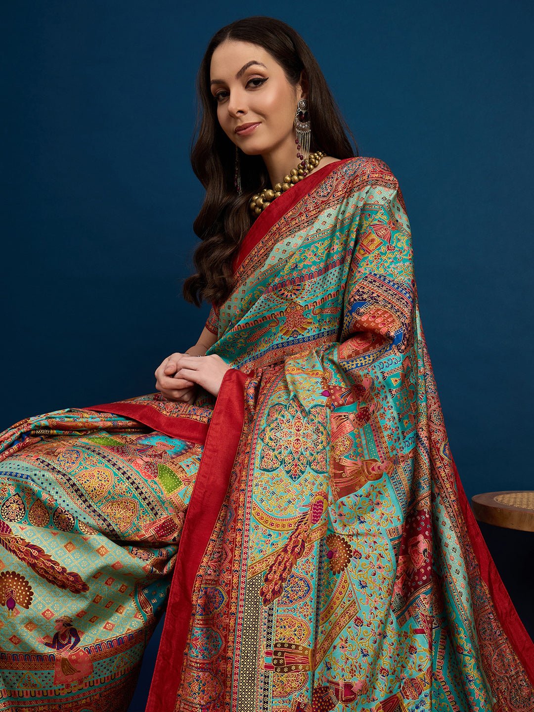 Multicolor Banarasi Silk Blend Pichwai-Inspired Weaving Zari Border Blouse Saree - Ressa
