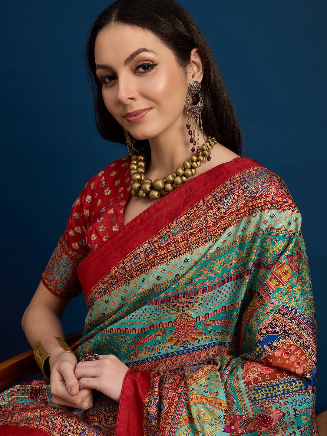 Multicolor Banarasi Silk Blend Pichwai-Inspired Weaving Zari Border Blouse Saree - Ressa