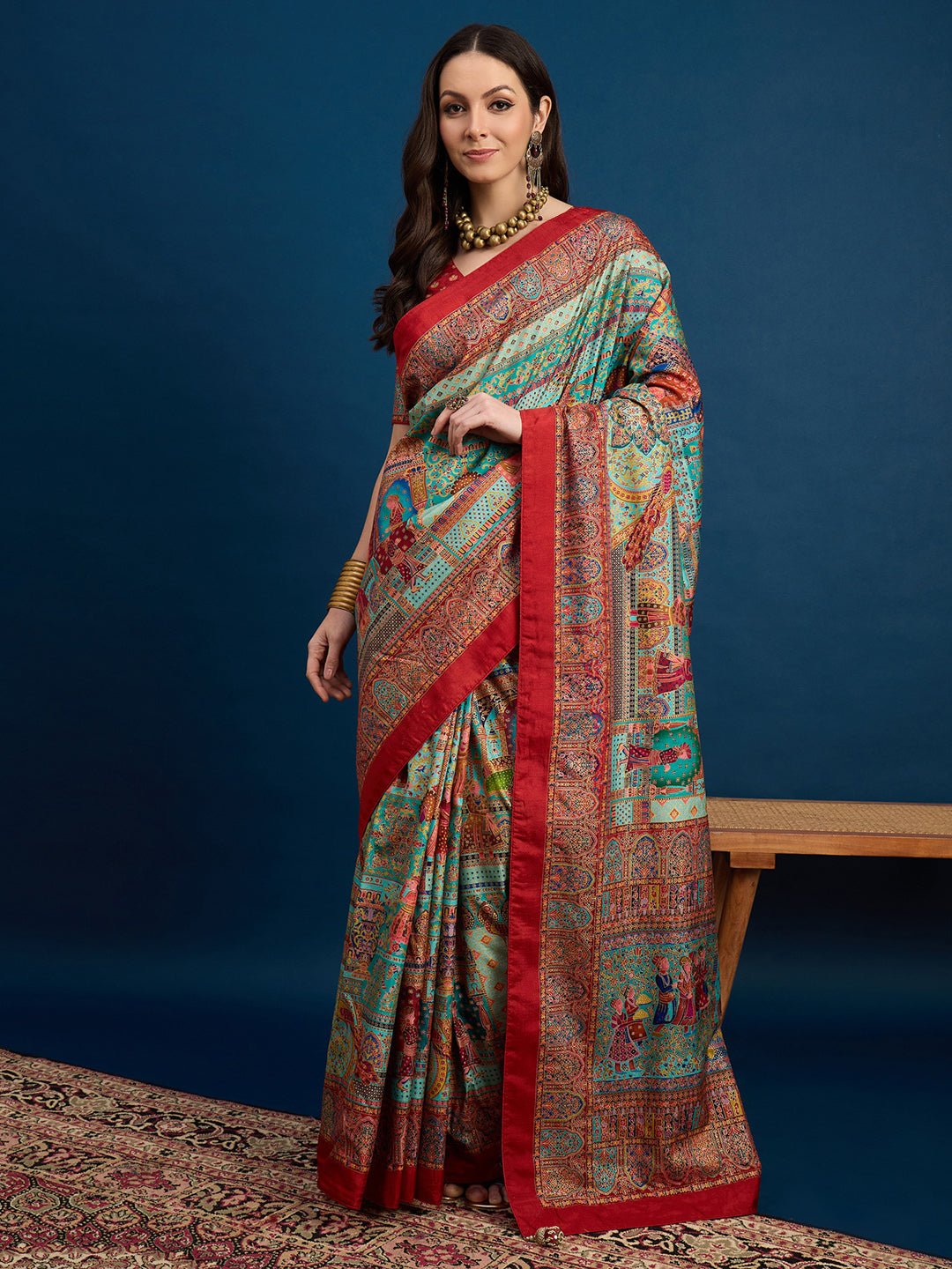 Multicolor Banarasi Silk Blend Pichwai-Inspired Weaving Zari Border Blouse Saree - Ressa