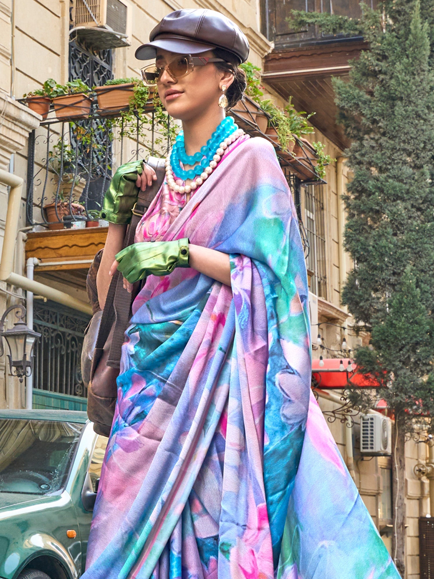 Multicolor Floral Digital Print Satin Silk Saree - Ressa
