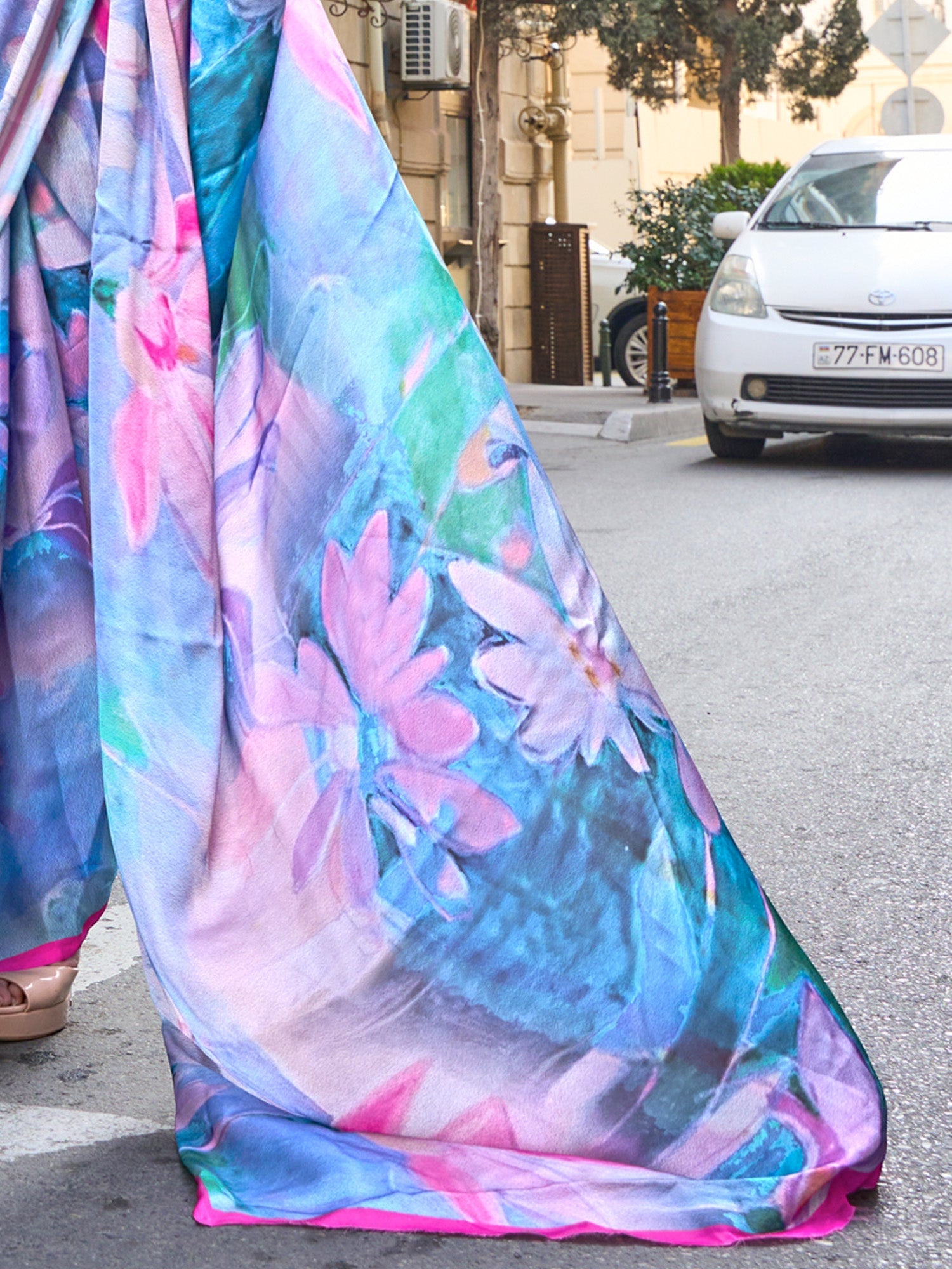 Multicolor Floral Digital Print Satin Silk Saree - Ressa