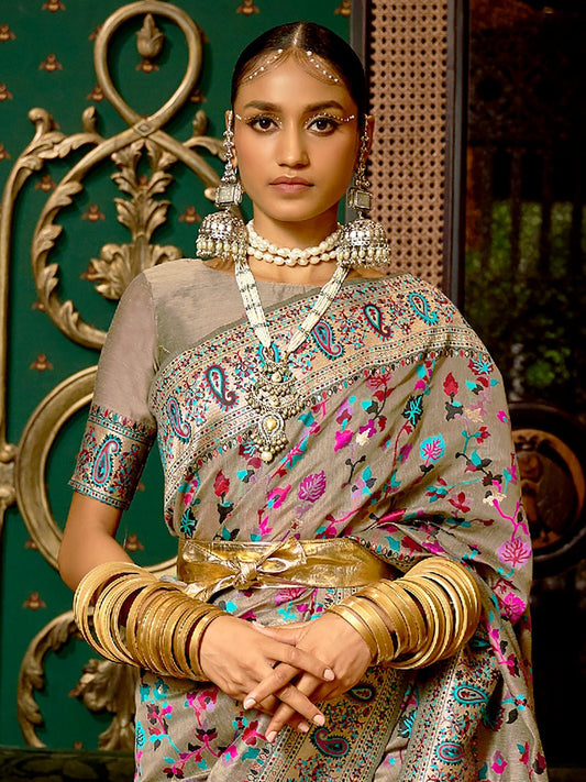 Multicolor Kashmiri Silk Blend Saree - Ressa