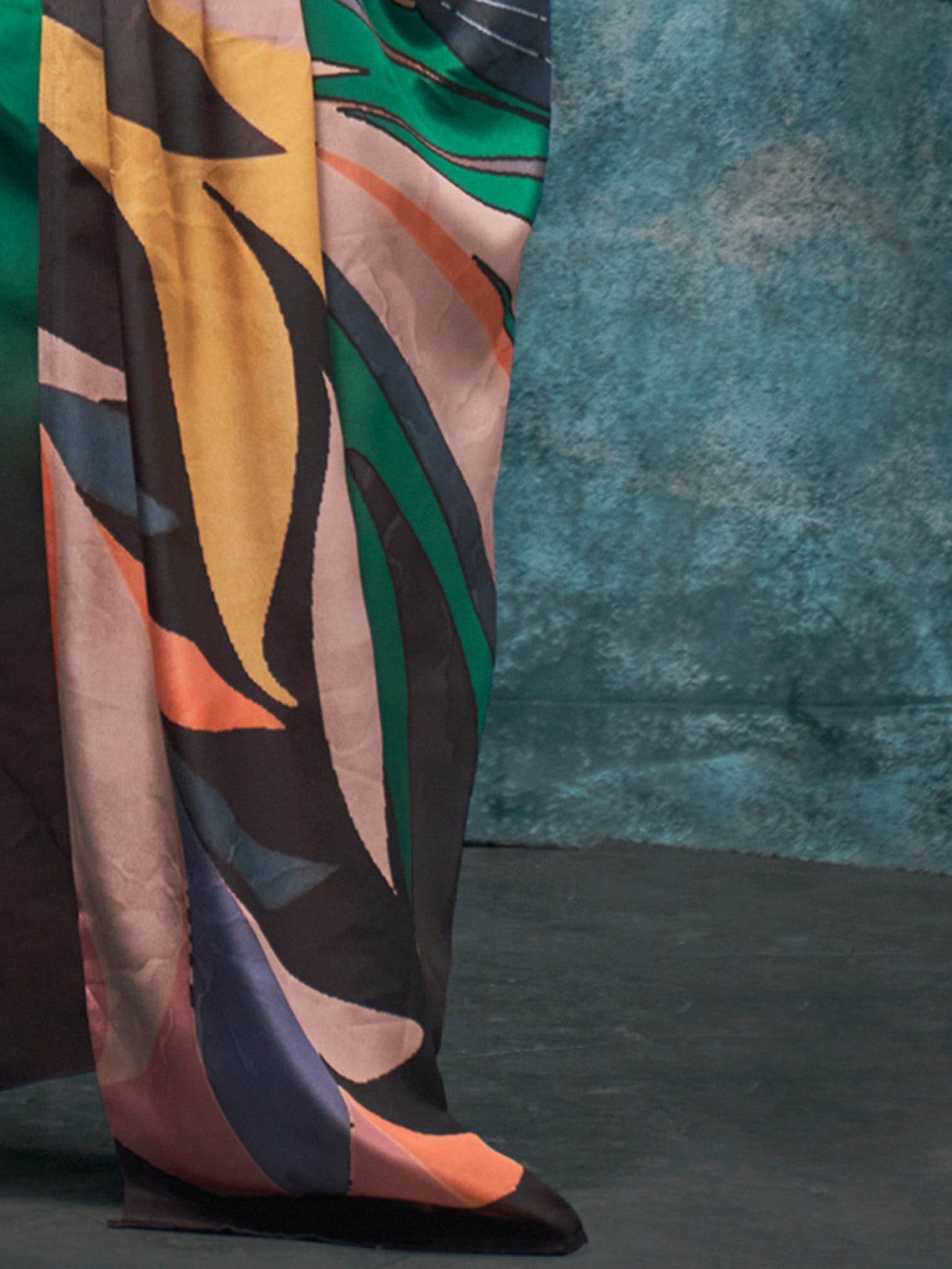 Multicolor Ombre Satin Silk Modern Abstract Print Saree - Ressa