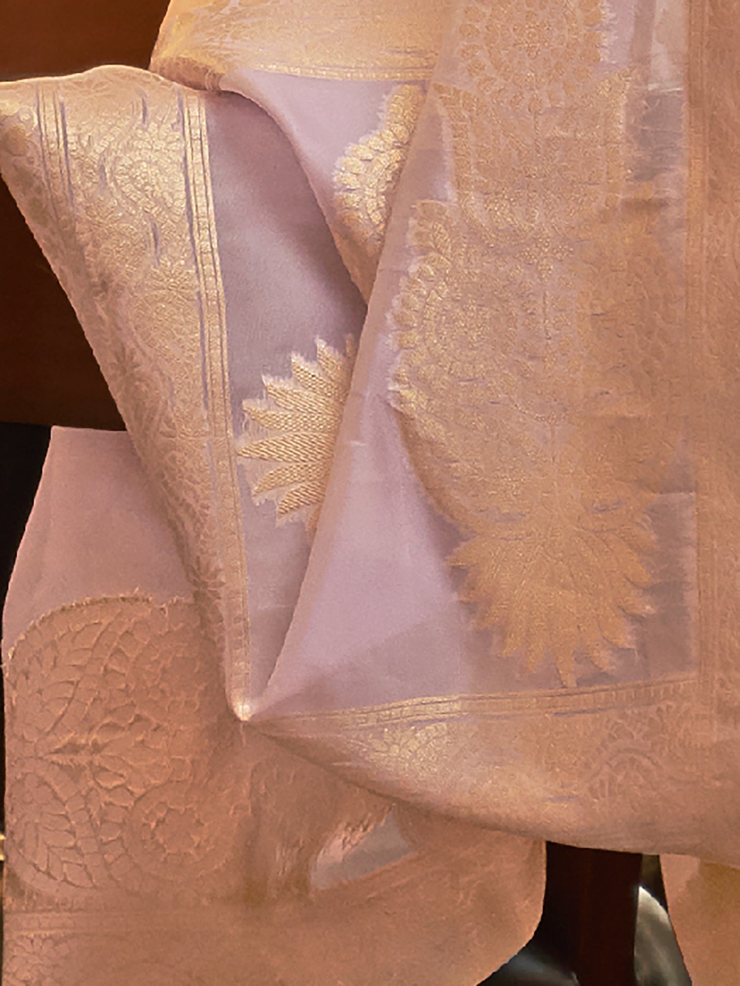 Multicolor Pastel Banarasi Silk Blend Golden Zari Floral Weaving Traditional Border : Blouse Saree - Ressa