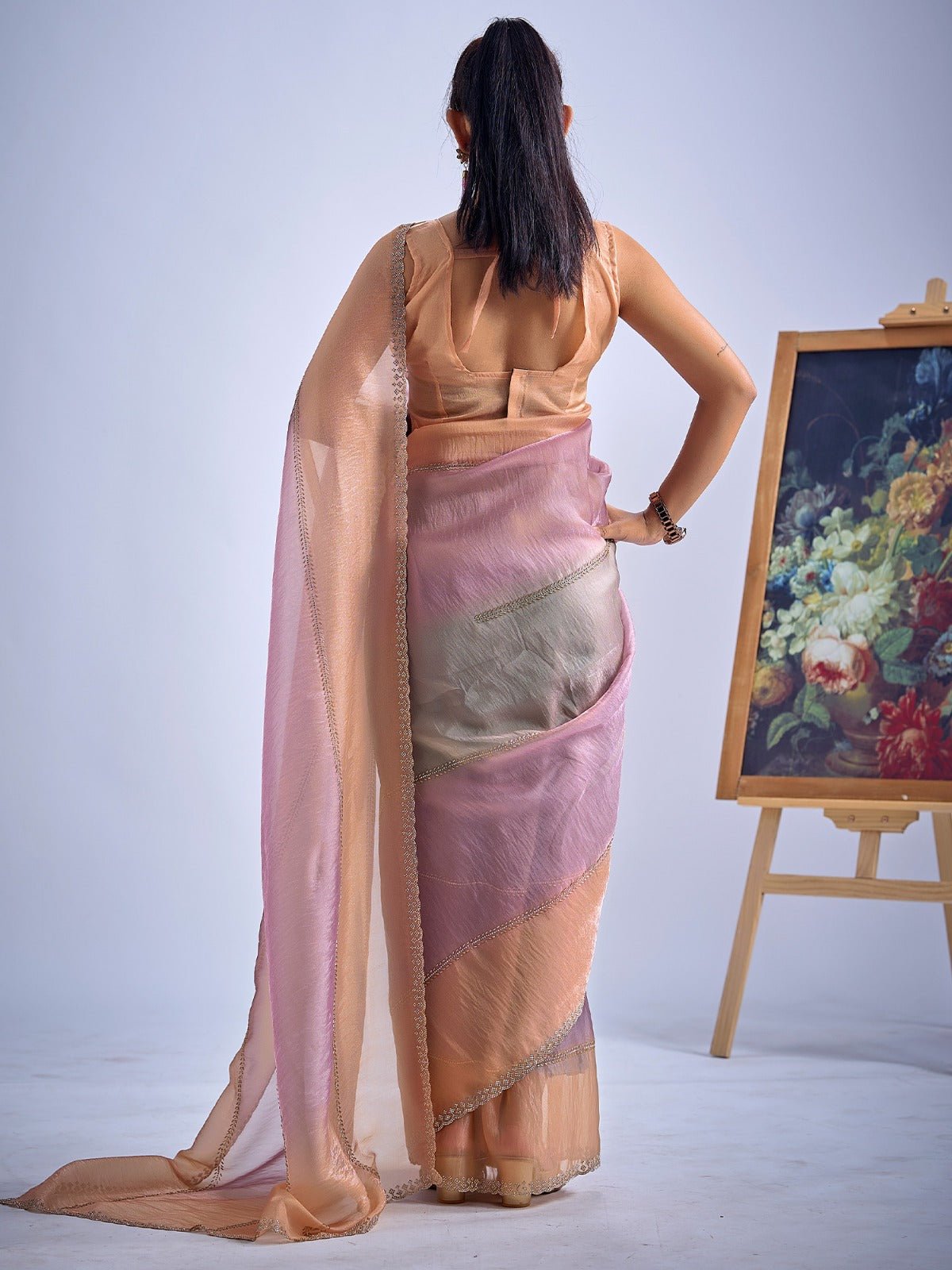 Multicolor Pastel Tissue Silk Saree - Ressa