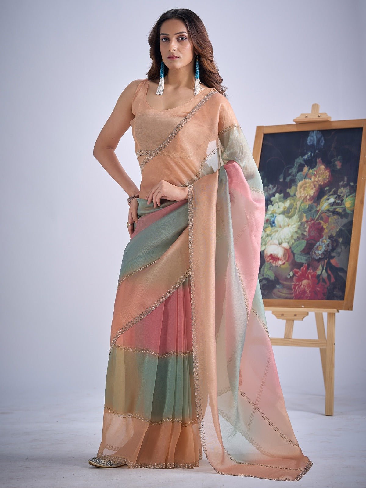 Multicolor Pastel Tissue Silk Saree - Ressa