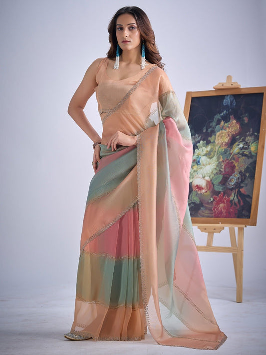 Multicolor Pastel Tissue Silk Saree - Ressa