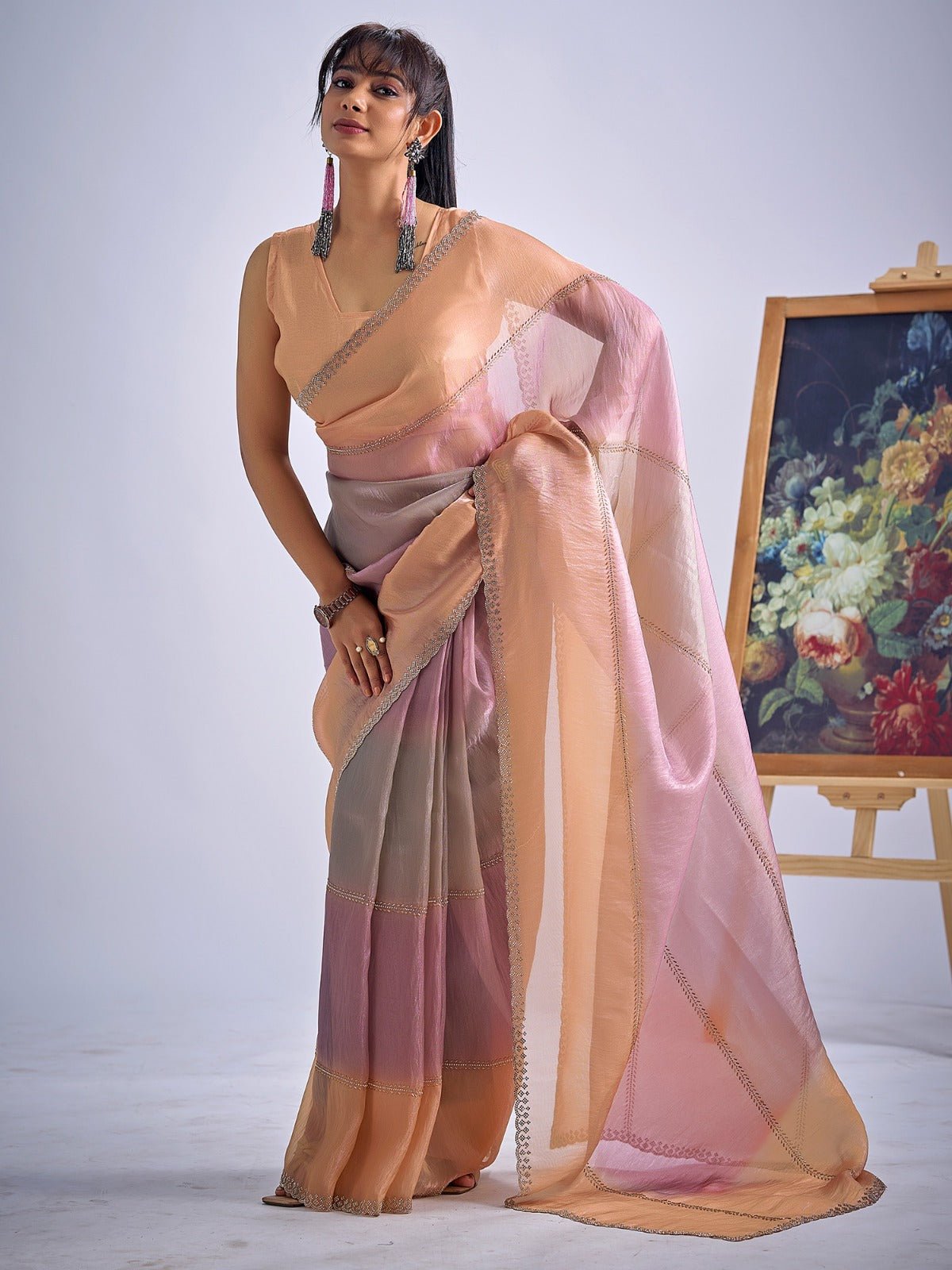 Multicolor Pastel Tissue Silk Saree - Ressa